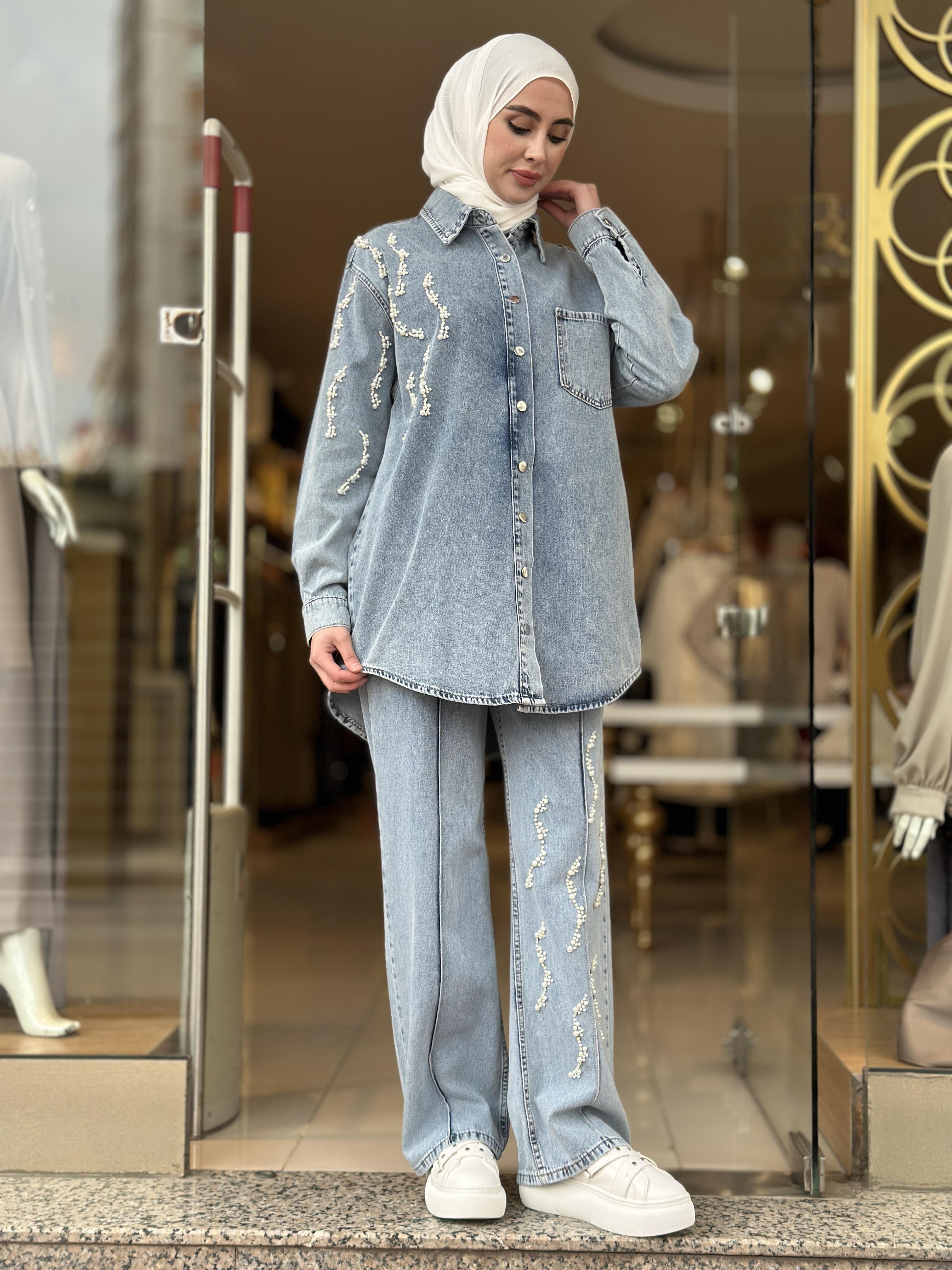 İncili Denim Takım - Mavi