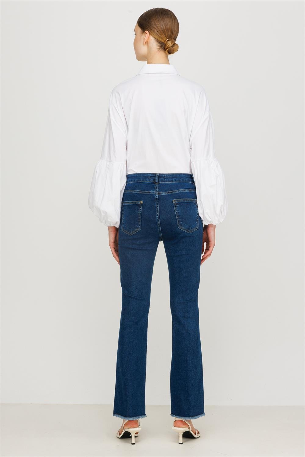 İşleme Detaylı Denim Pantolon - Koyu Mavi