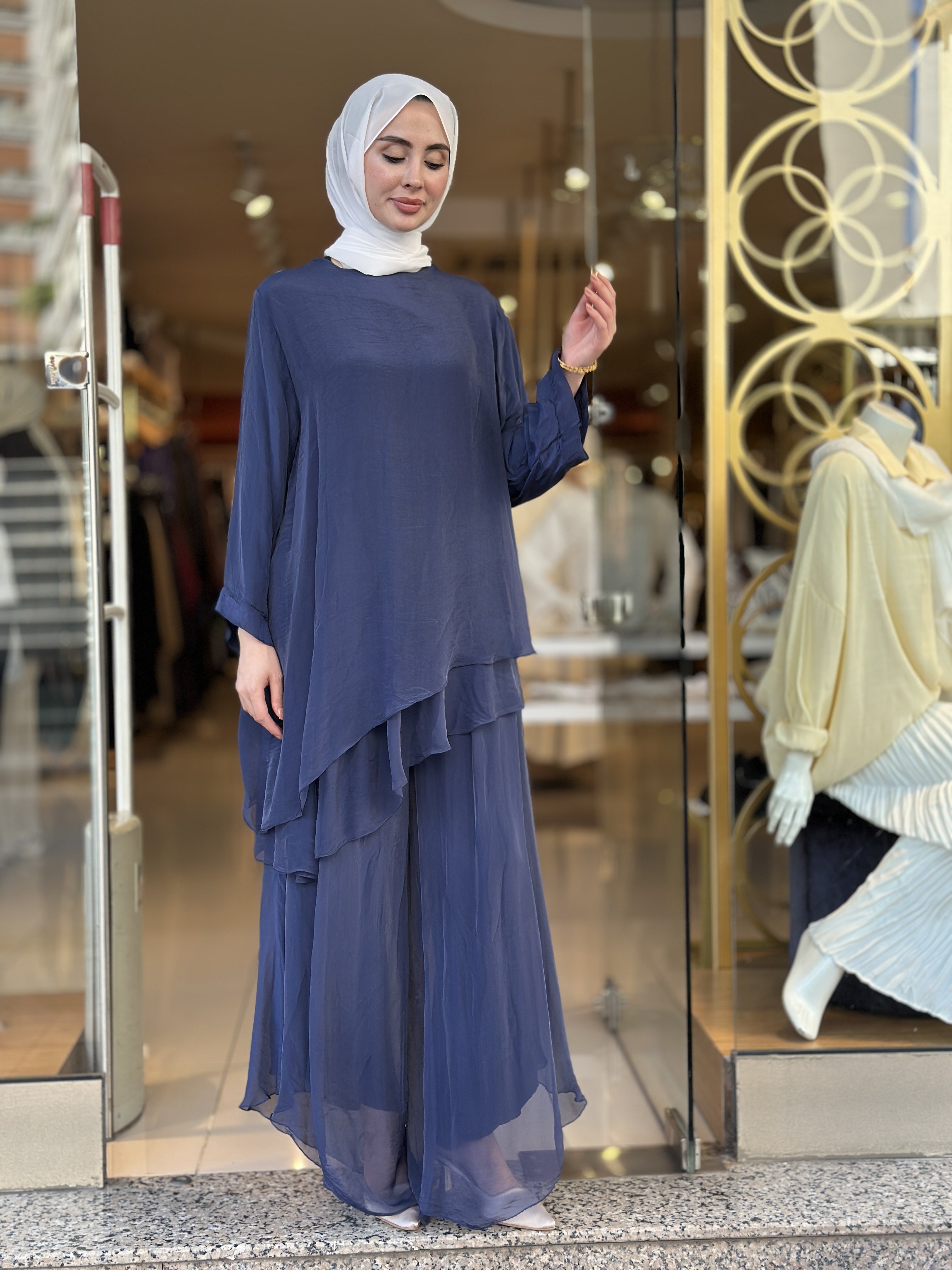 İthal İpek Nice Pantolonlu  Takım - Lacivert