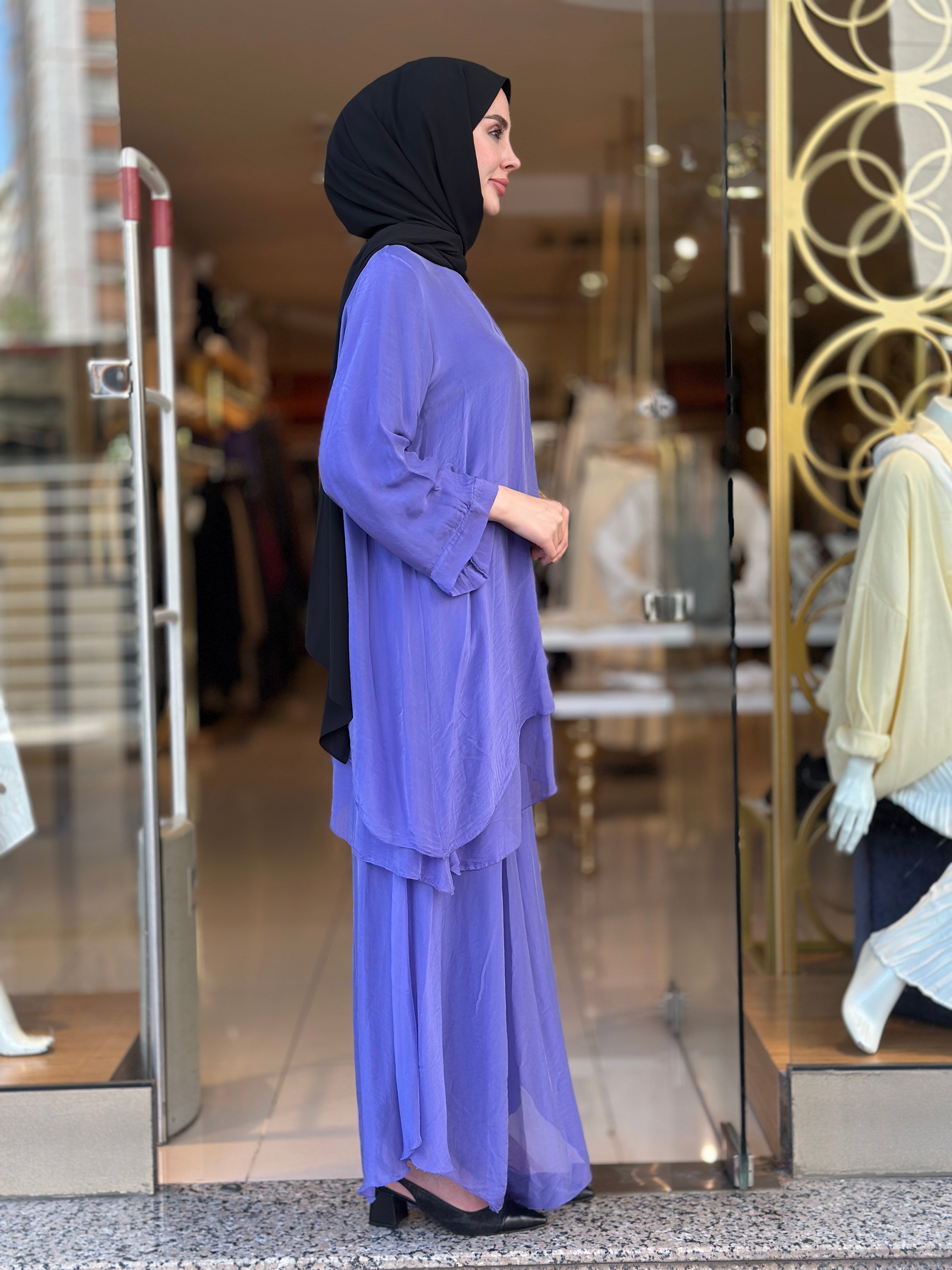 İthal İpek Nice Pantolonlu Takım - Mor