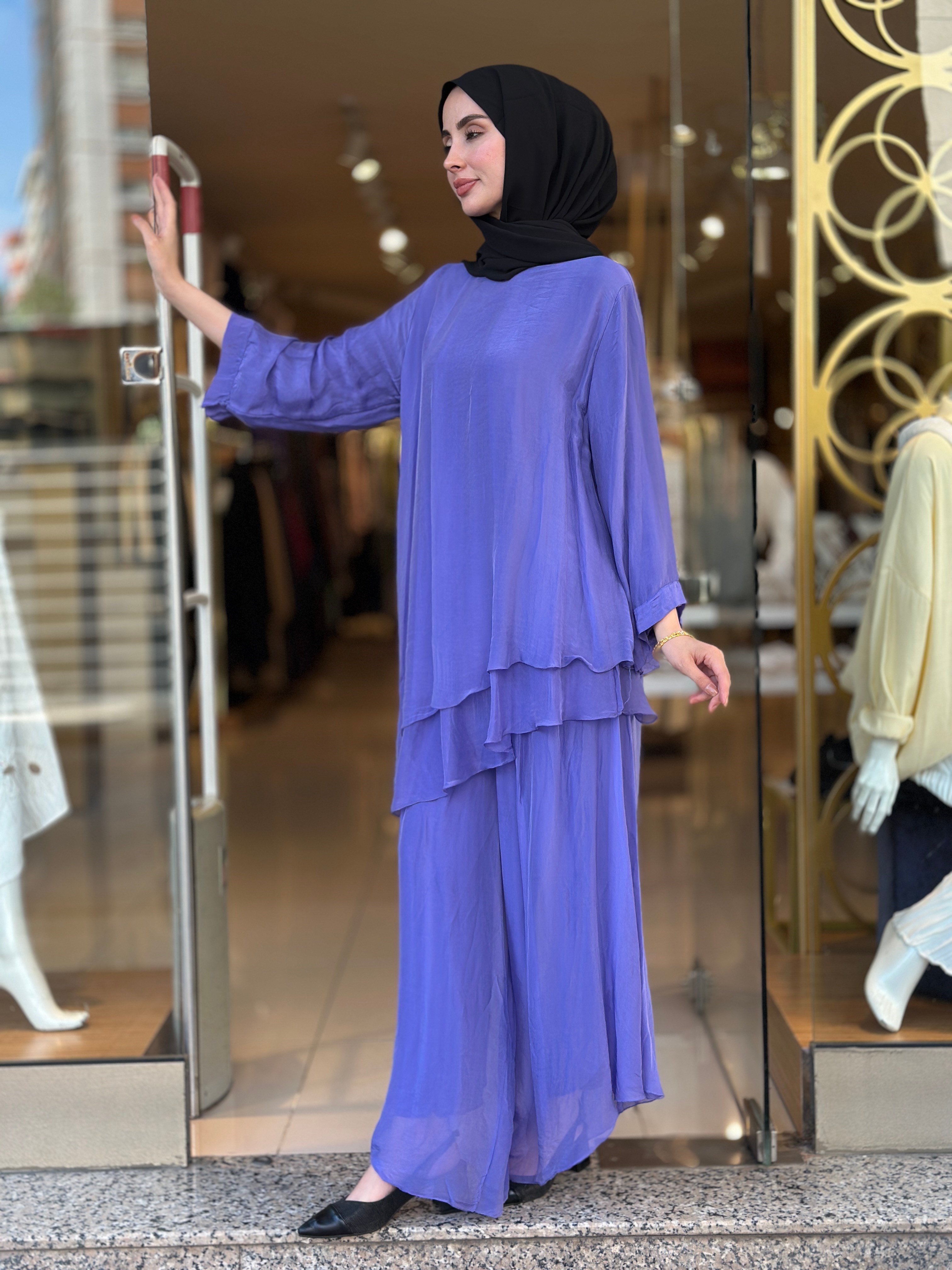 İthal İpek Nice Pantolonlu Takım - Mor