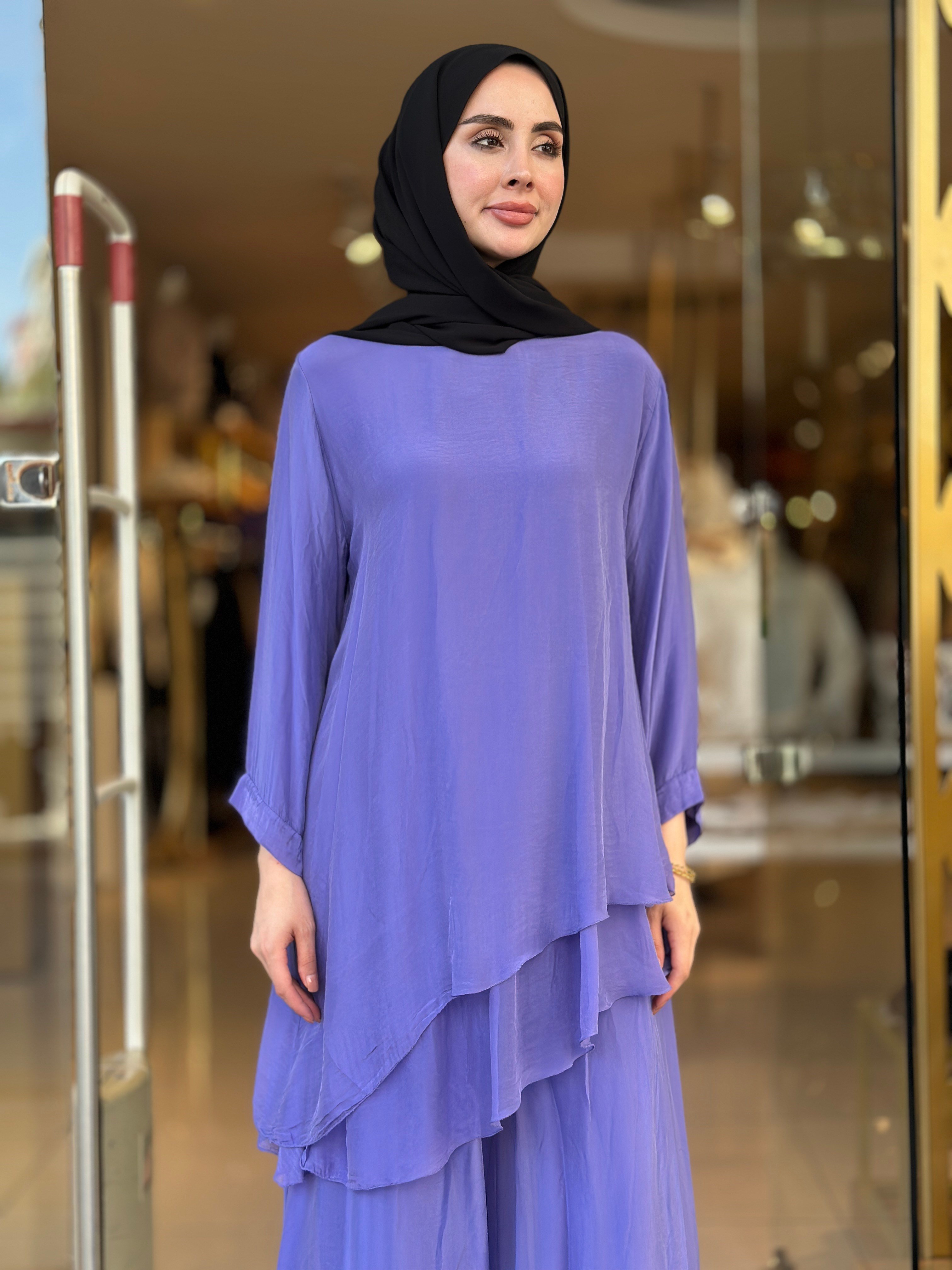 İthal İpek Nice Pantolonlu Takım - Mor