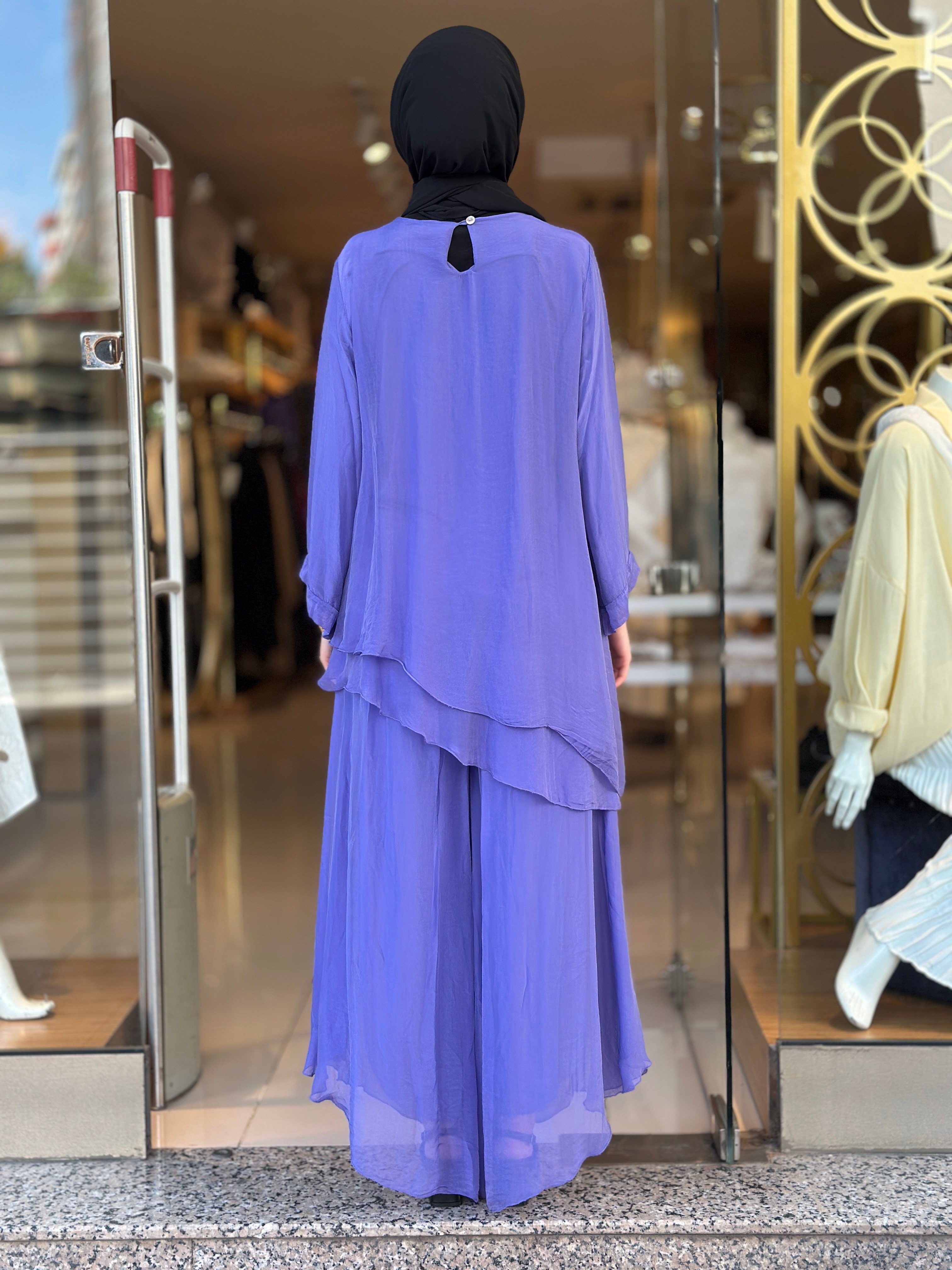İthal İpek Nice Pantolonlu Takım - Mor