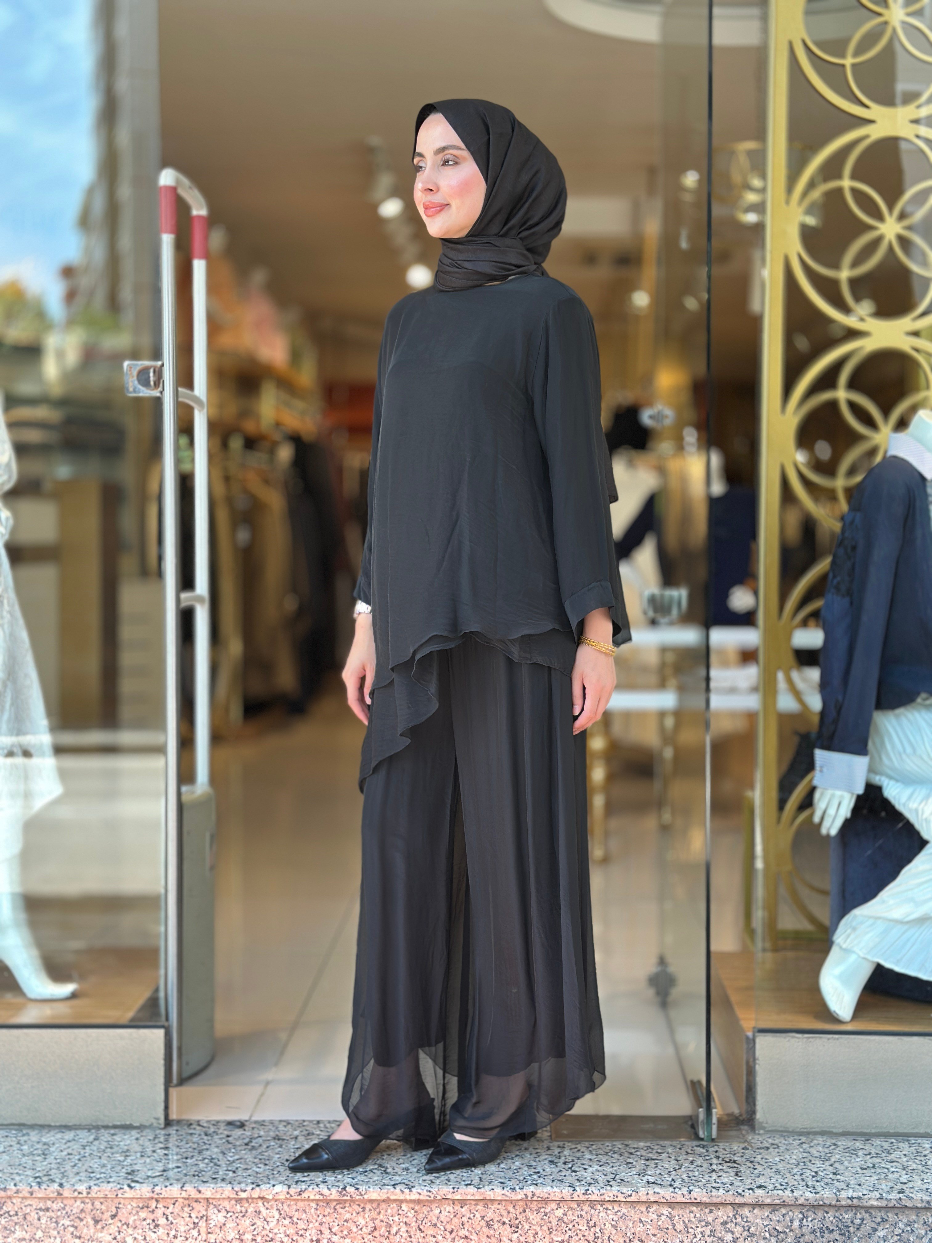 İthal İpek Nice Pantolonlu Takım - Siyah