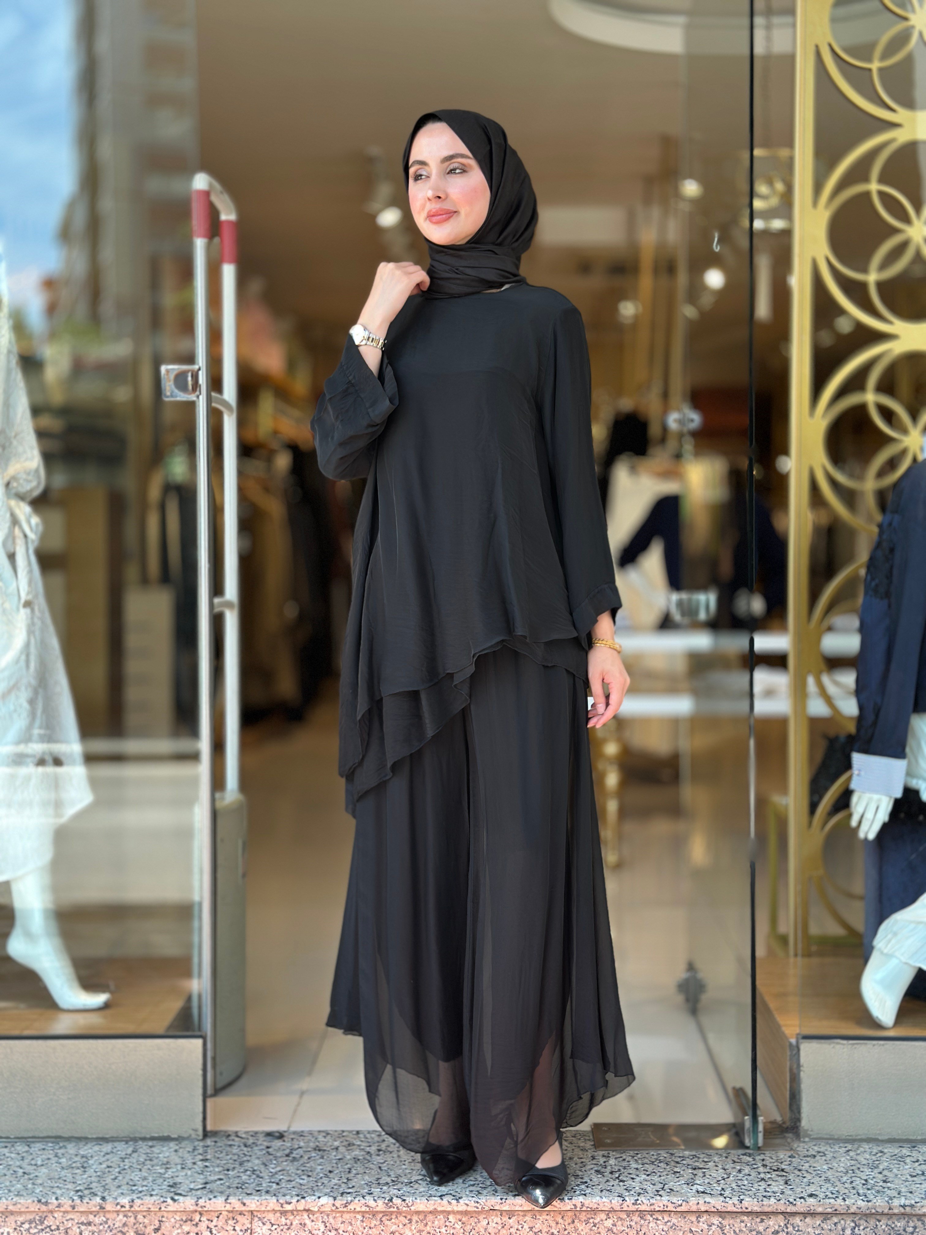 İthal İpek Nice Pantolonlu Takım - Siyah