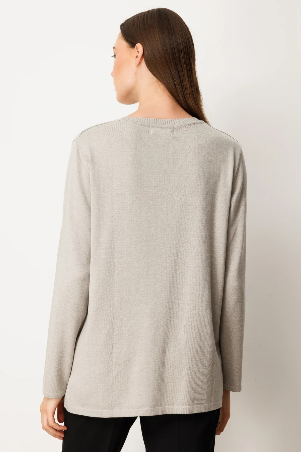 Kabartma Desenli Süs Düğmeli Triko Kazak - Gri