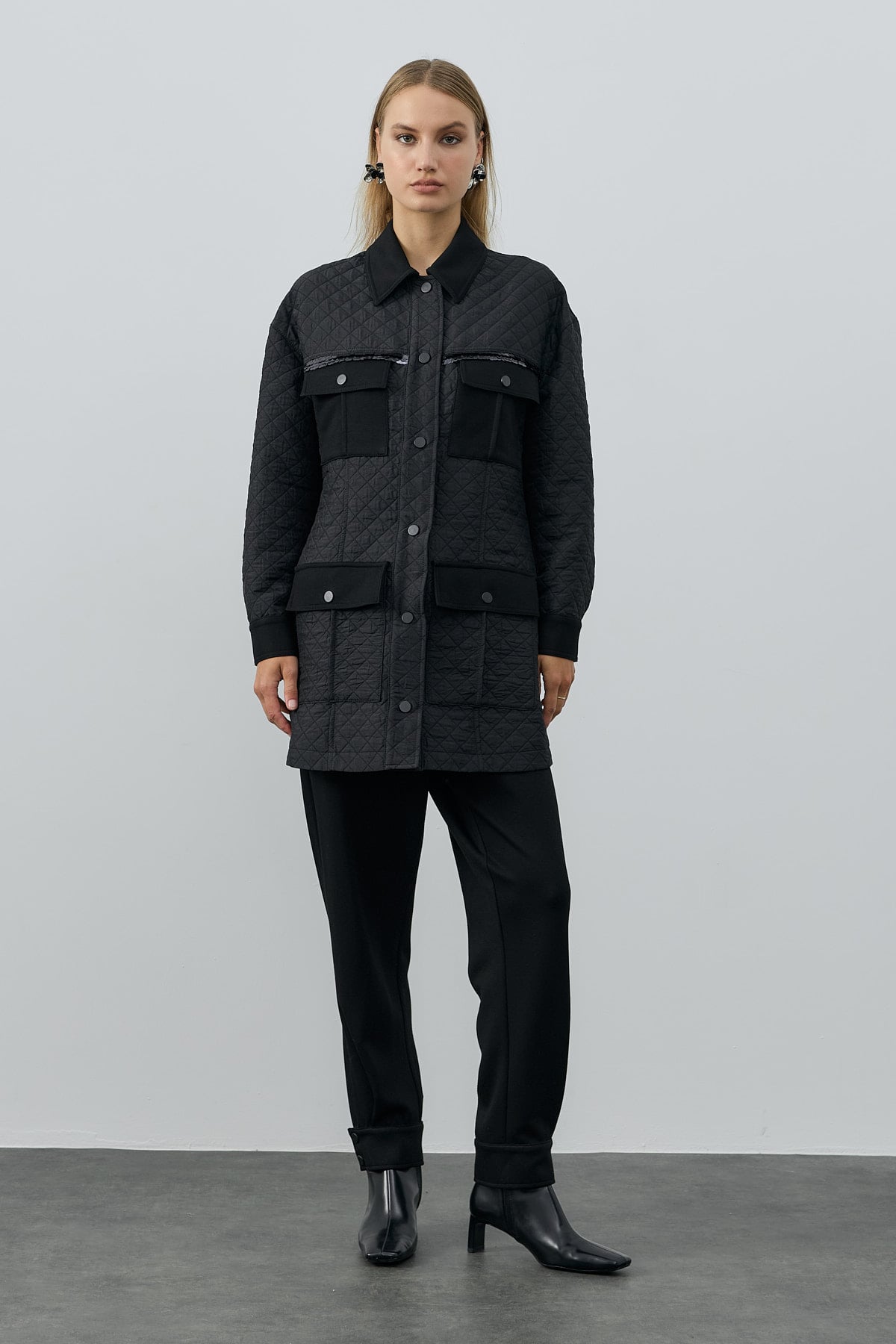 Kapitone Ceket Pantolon Takım - Siyah