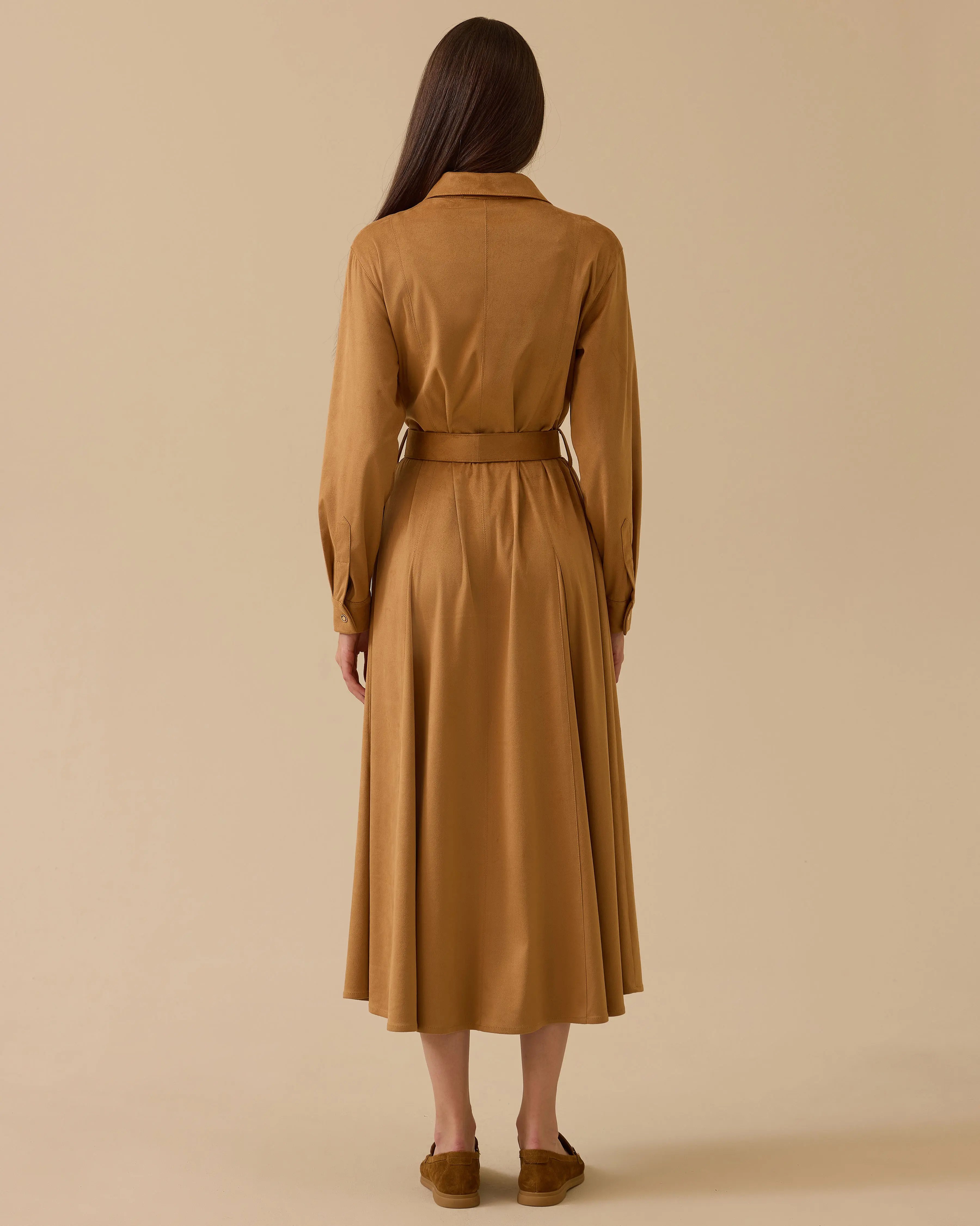 Kemerli Süet Elbise - Camel