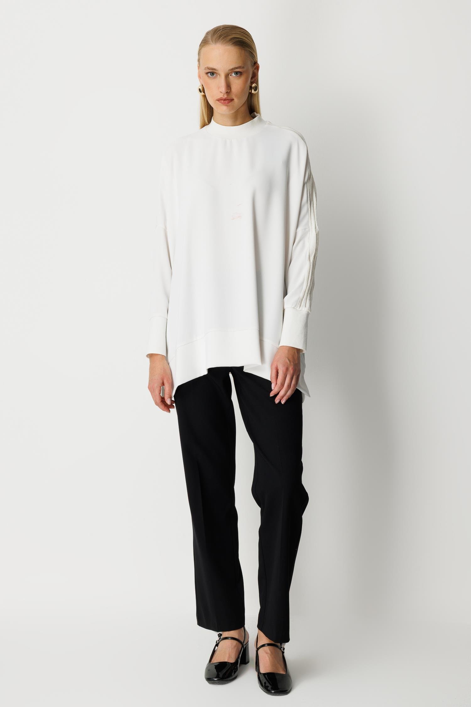 Kol Detaylı Oversize Tunik - Ekru