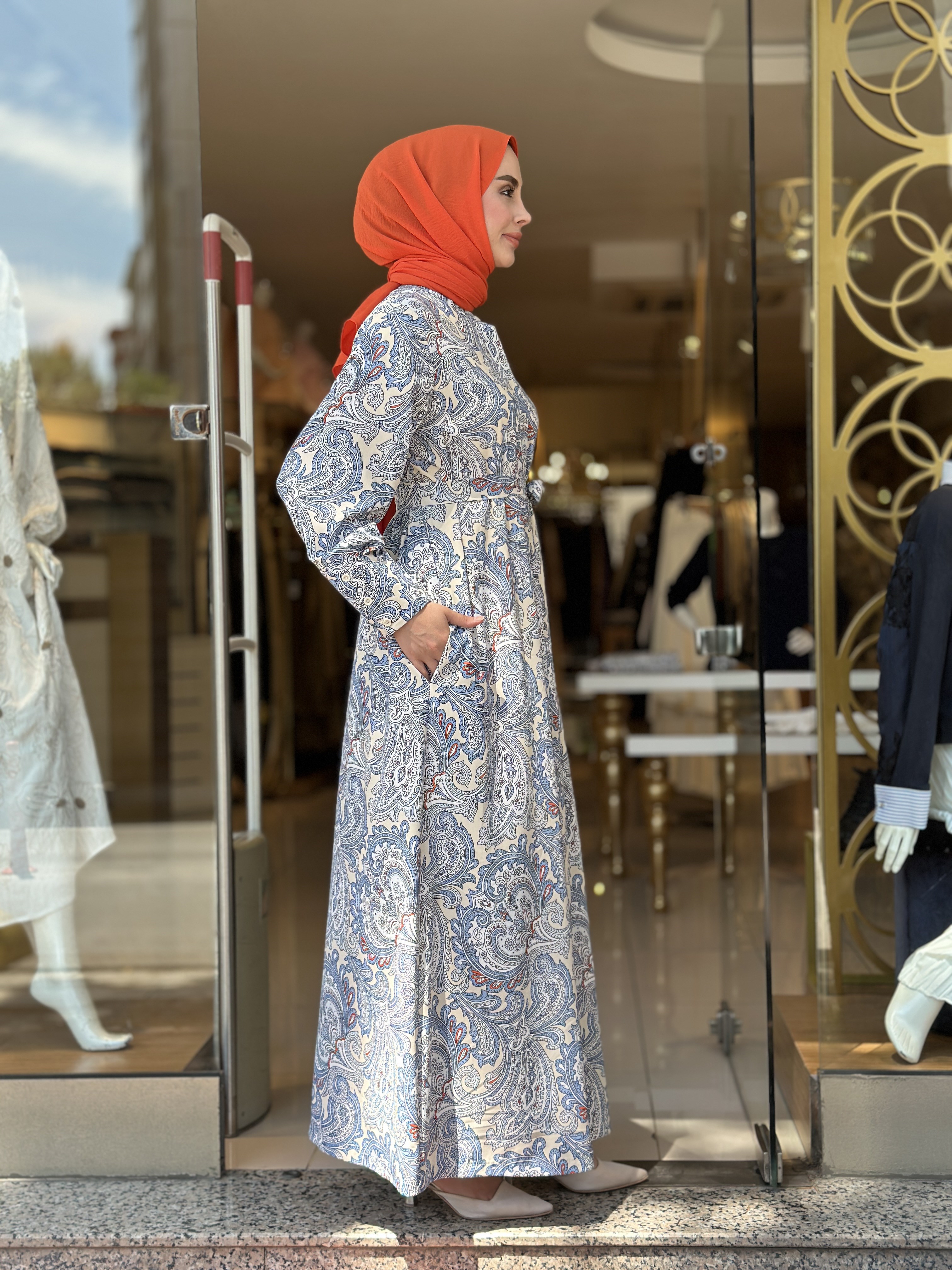 Le Lys Desenli Elbise - İndigo 