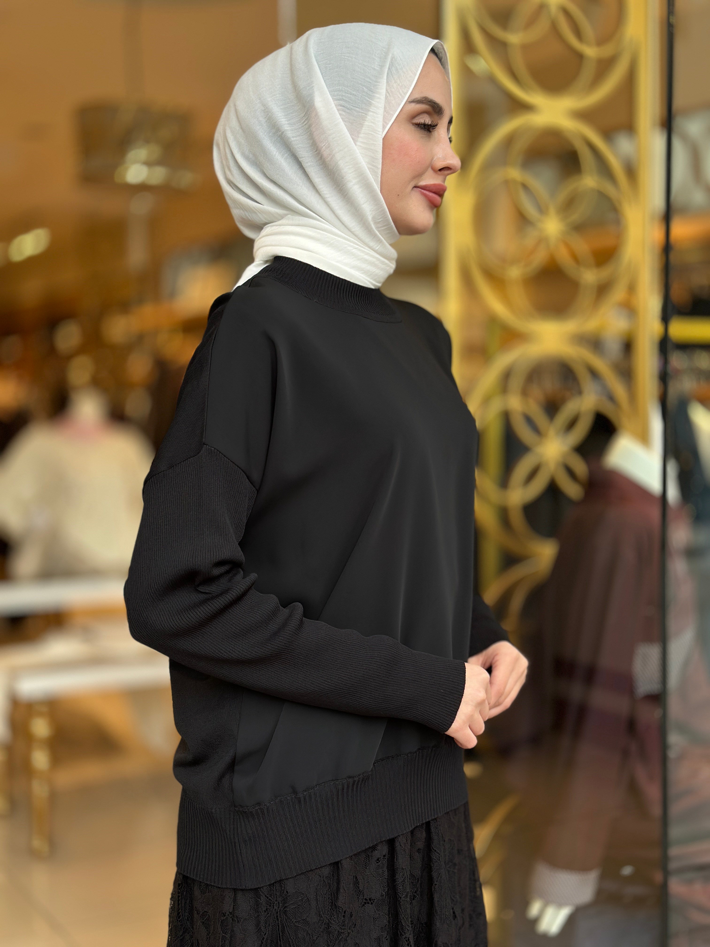 Merserize Detaylı Tunik - Siyah