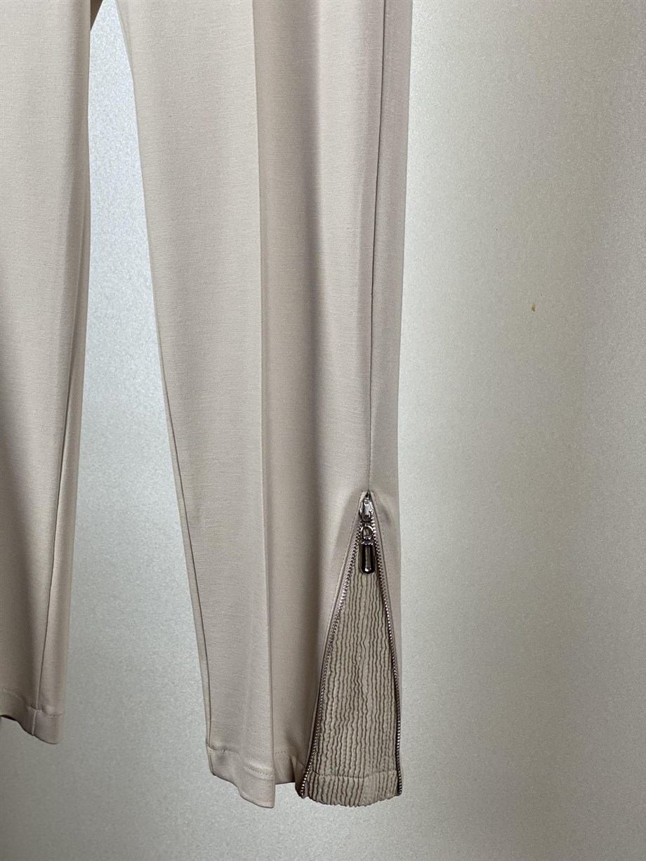 Misswhence Çelik Örme Fermuar Detay Pantolon - Taş