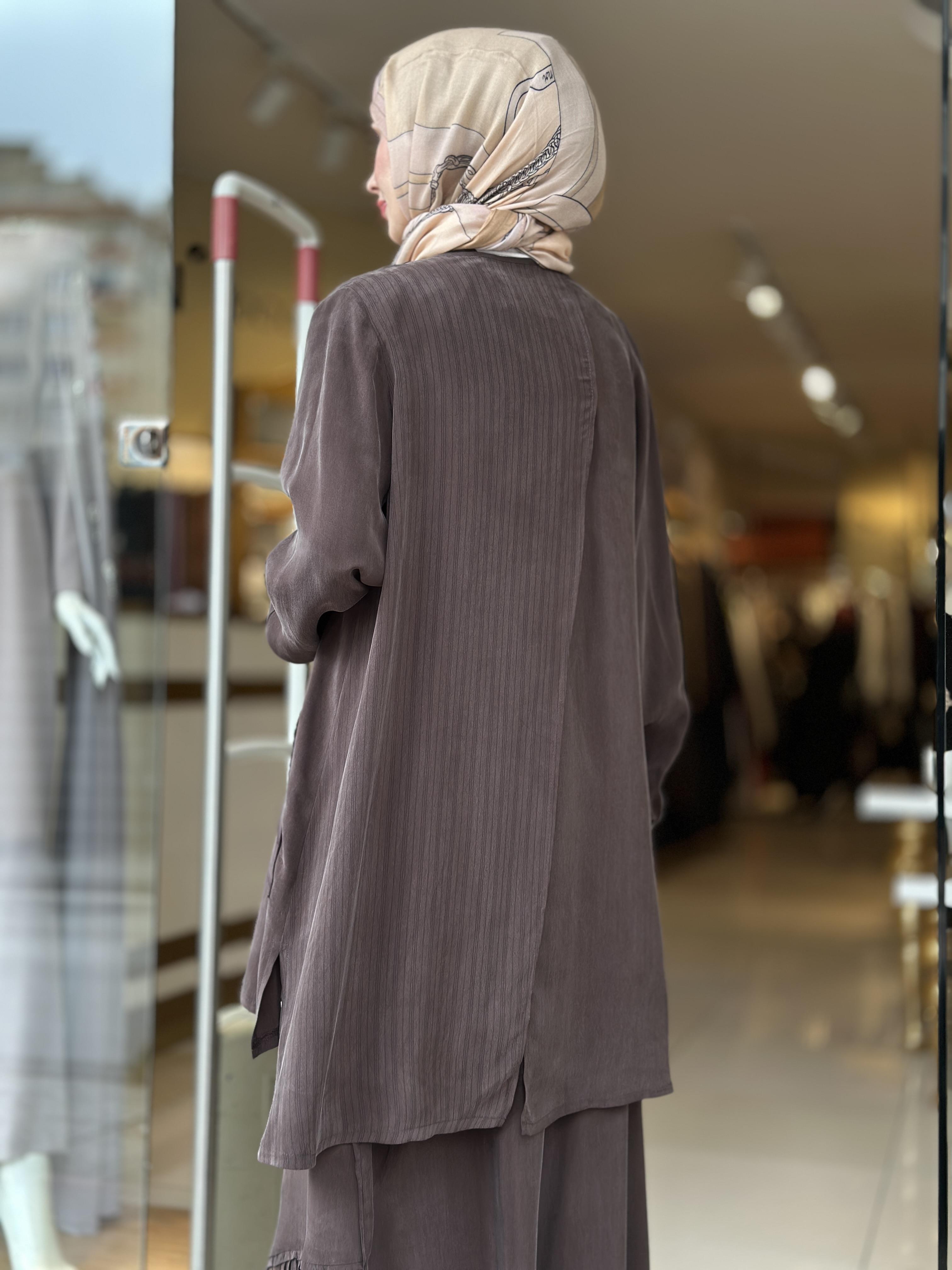 Misswhence İpek Cupra Pantolon Üçlü Takım - Kahverengi