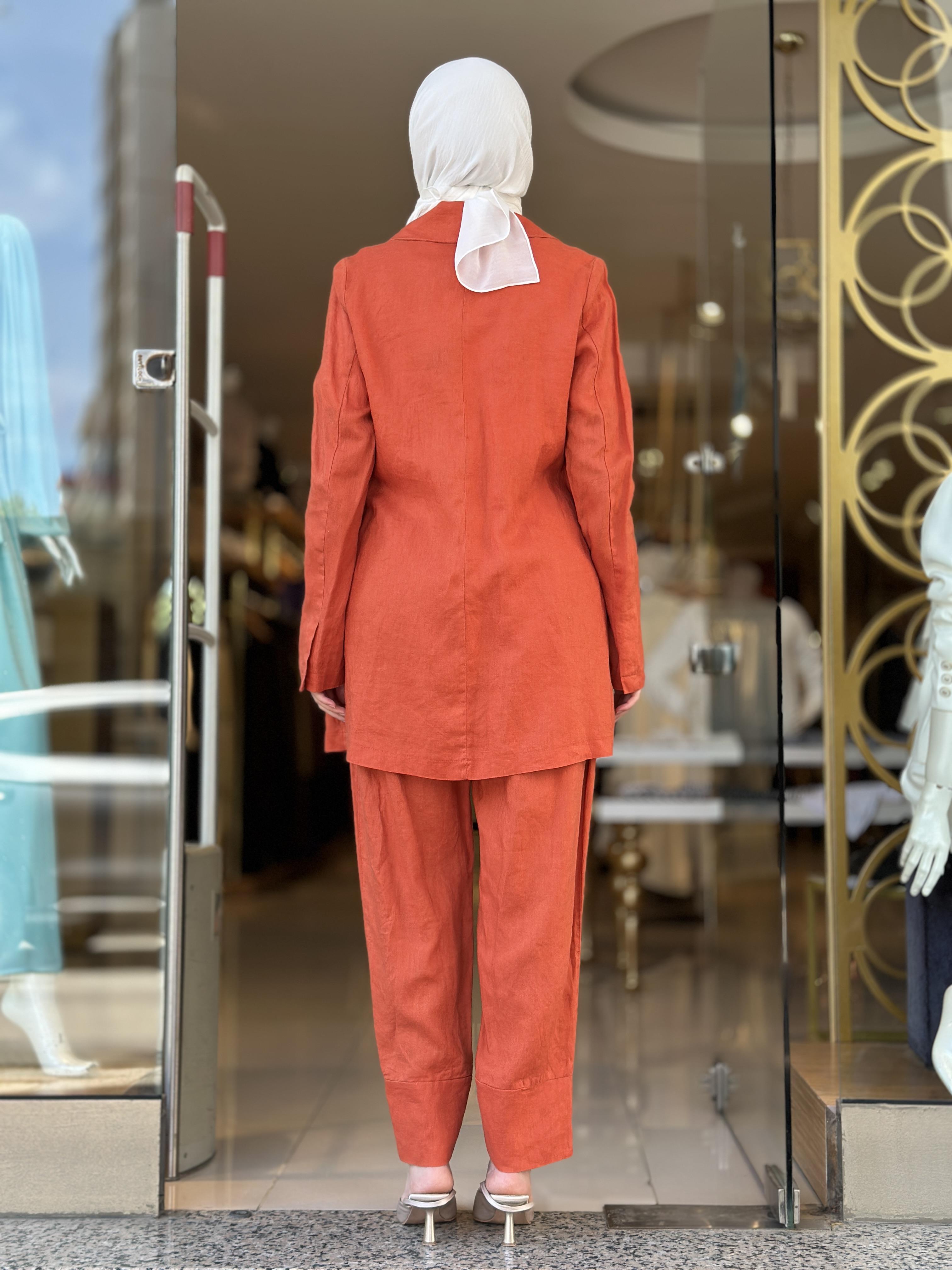 MissWhence Keten Pantolonlu Takım - Oranj
