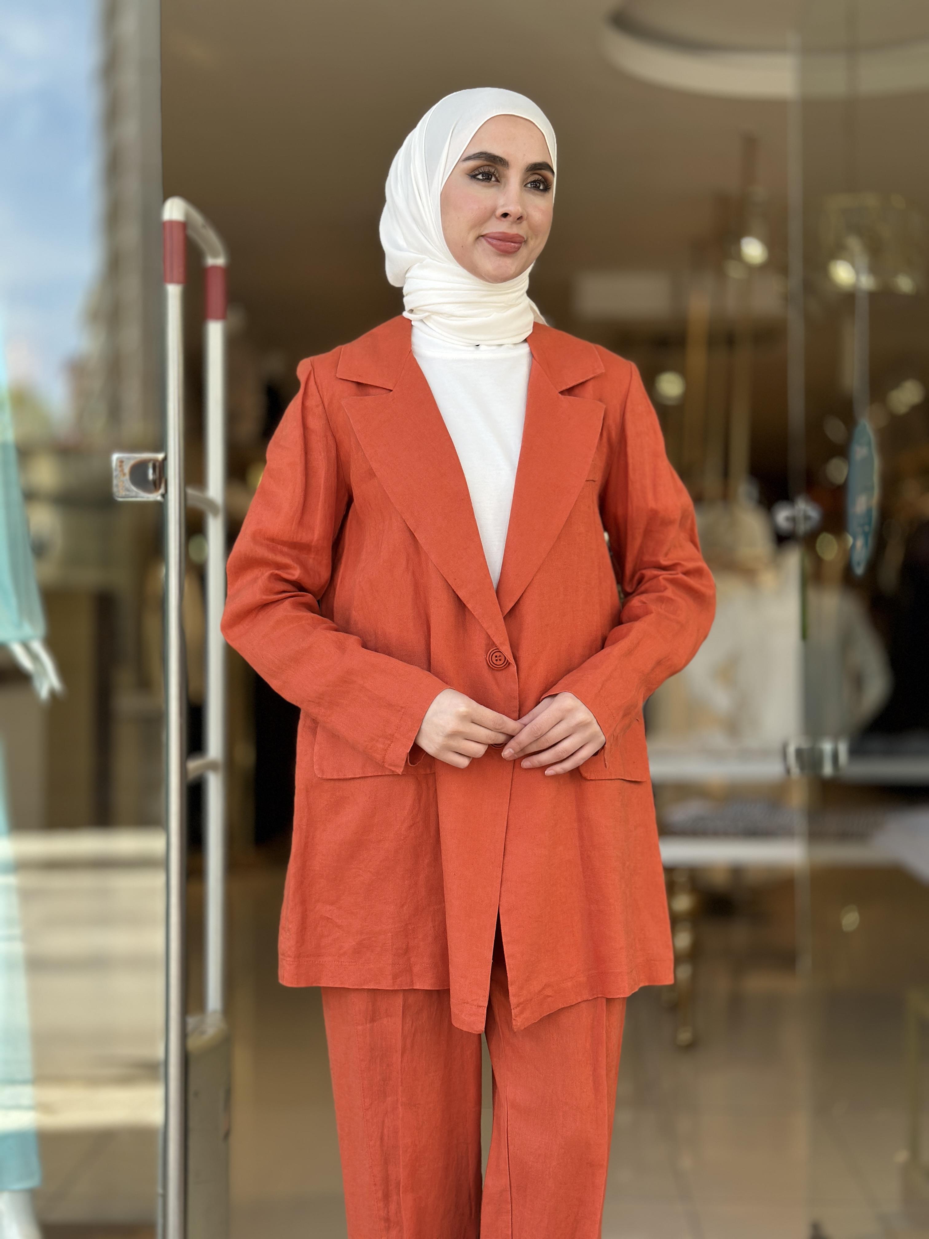MissWhence Keten Pantolonlu Takım - Oranj