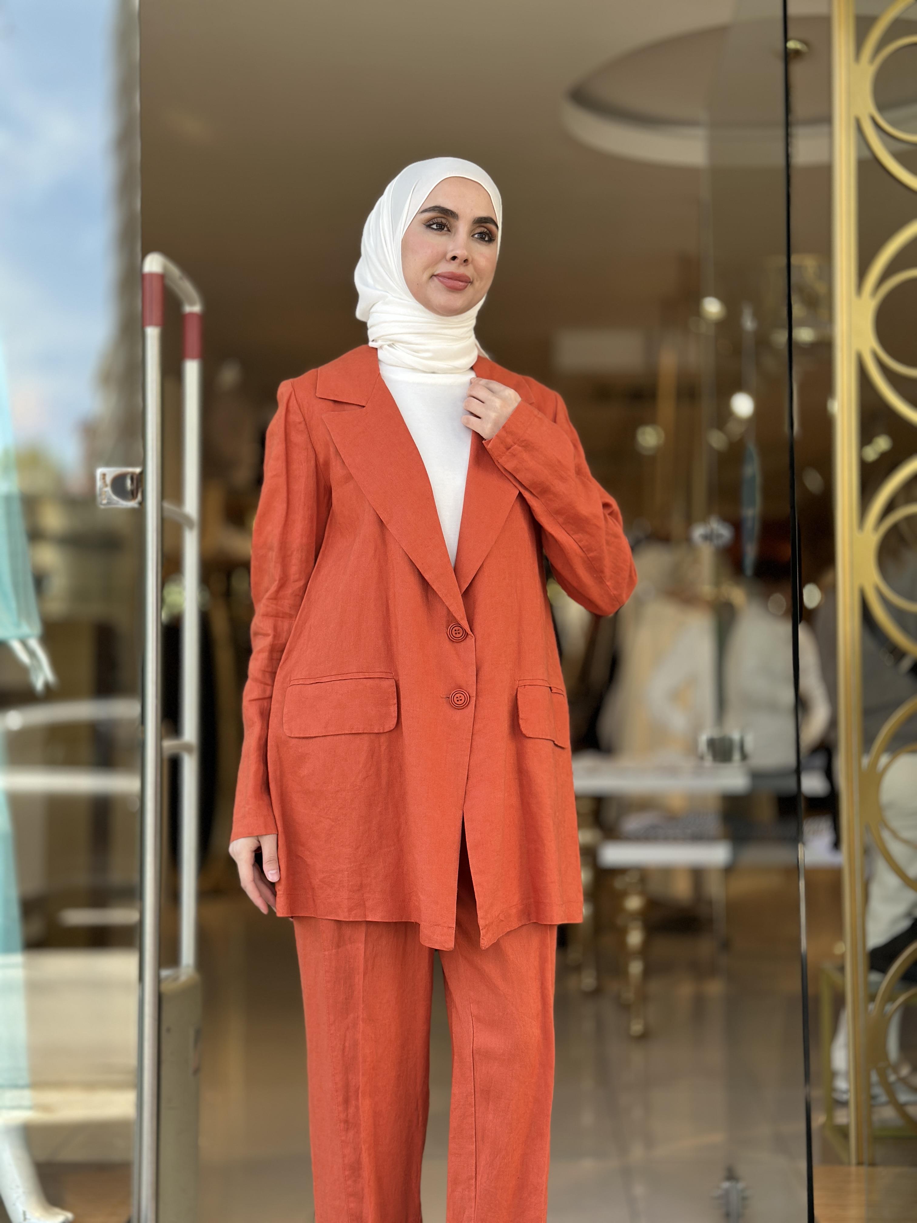 MissWhence Keten Pantolonlu Takım - Oranj