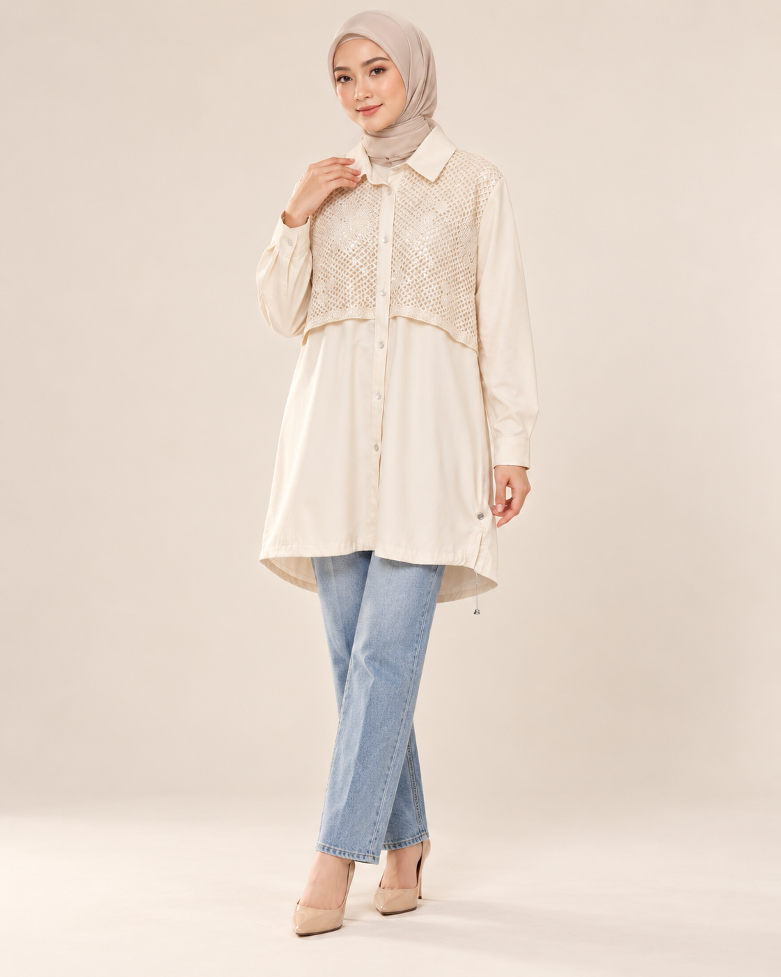 Payet Detaylı Şık Tunik - Bej