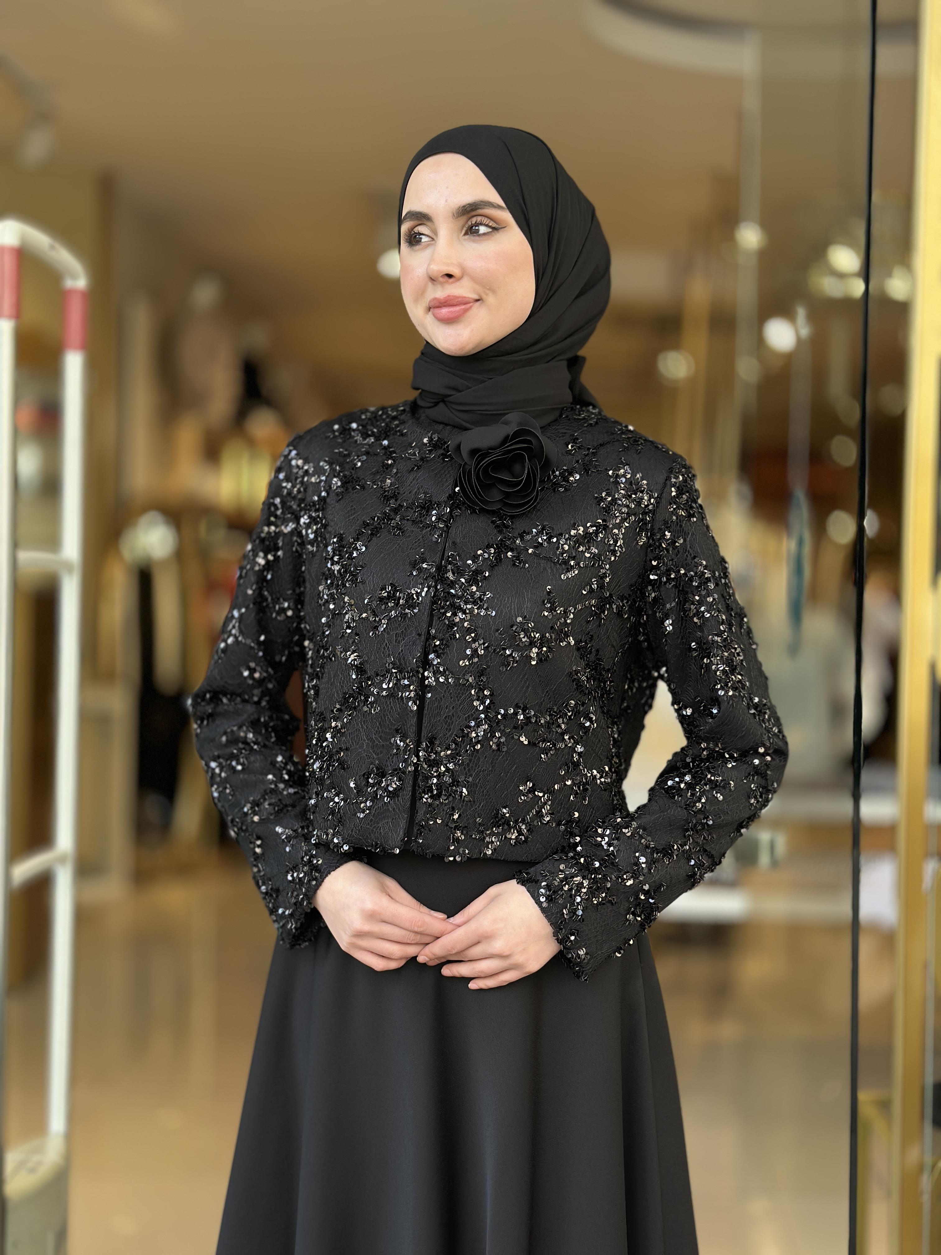 Payetli Ceket Etek Takım - Siyah