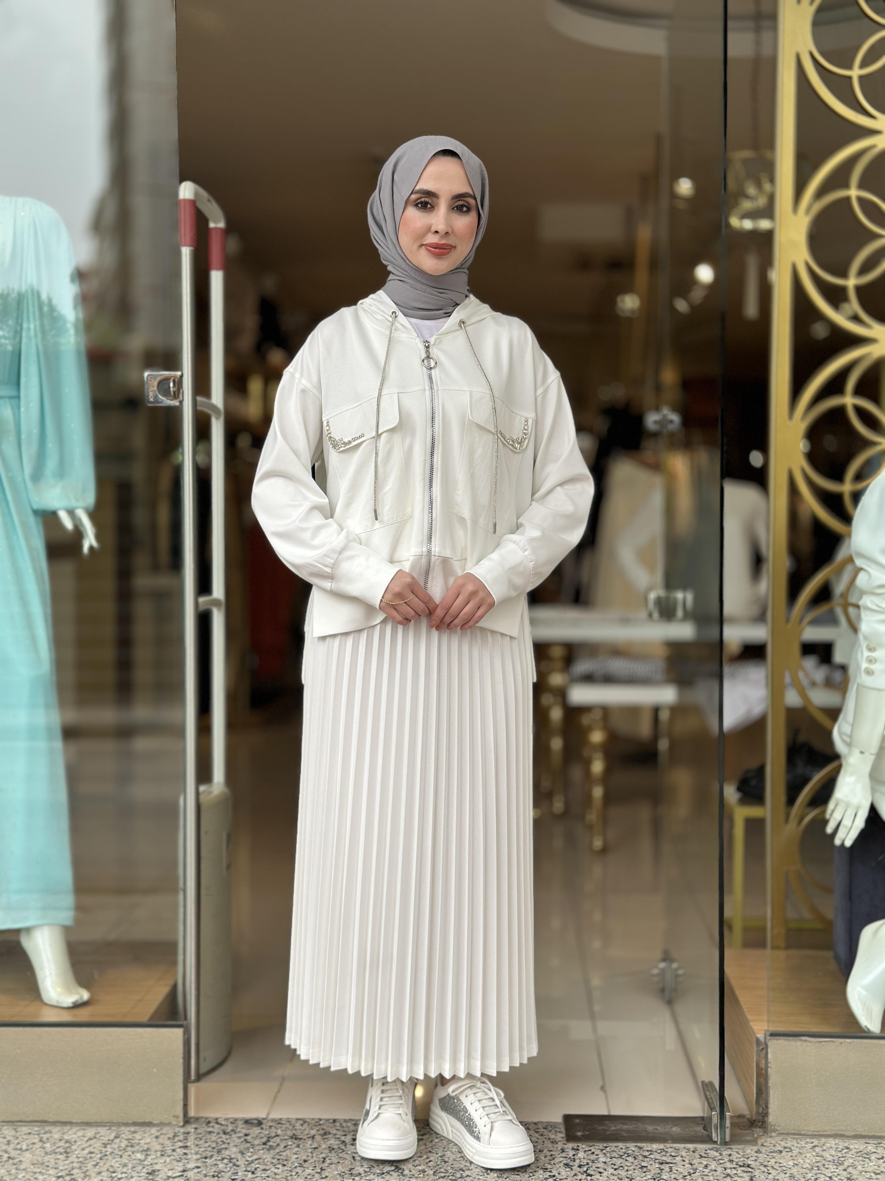 Spor Bomber Ceket Etek Takım - Ekru 