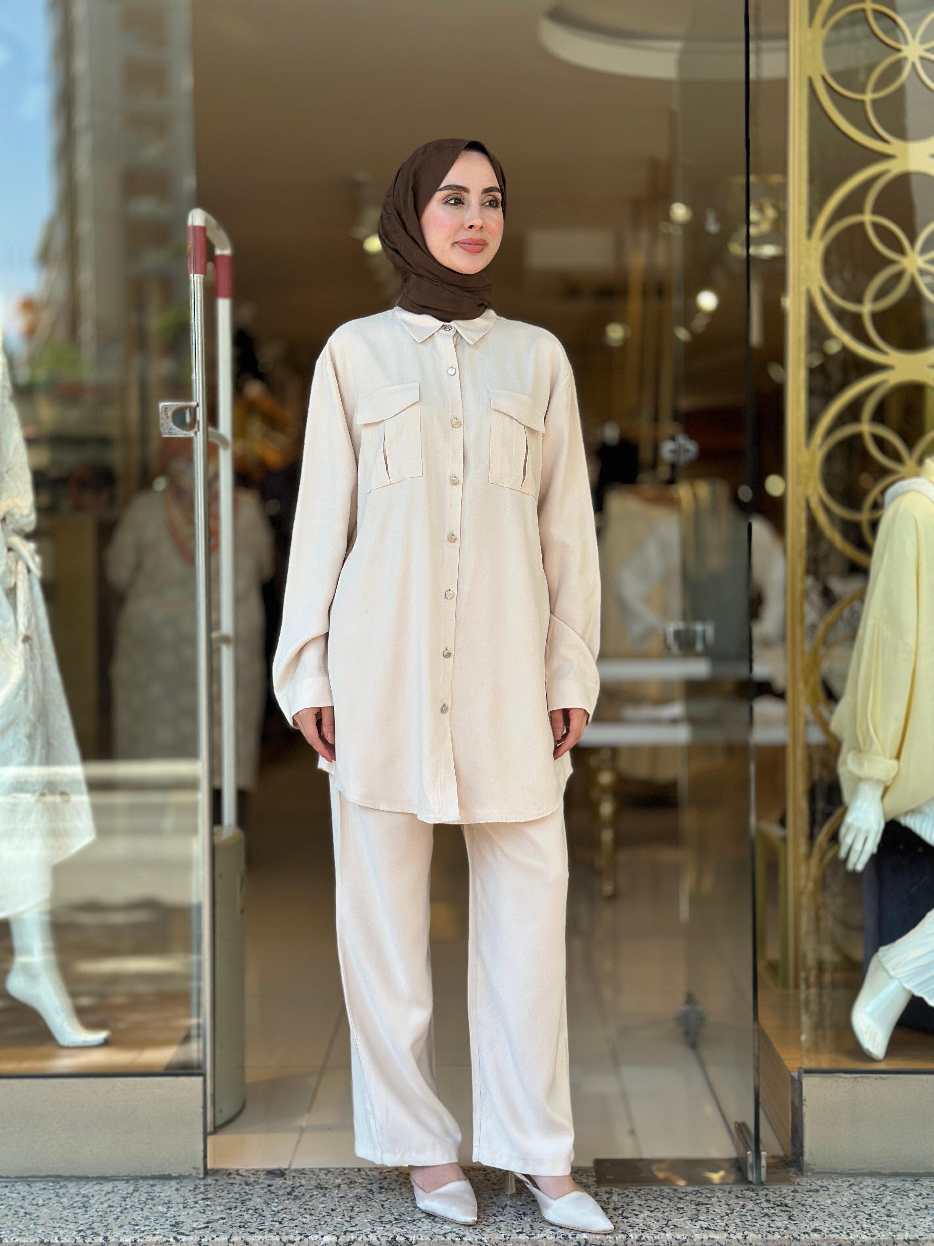 Spor Pantolonlu Takım - Bej