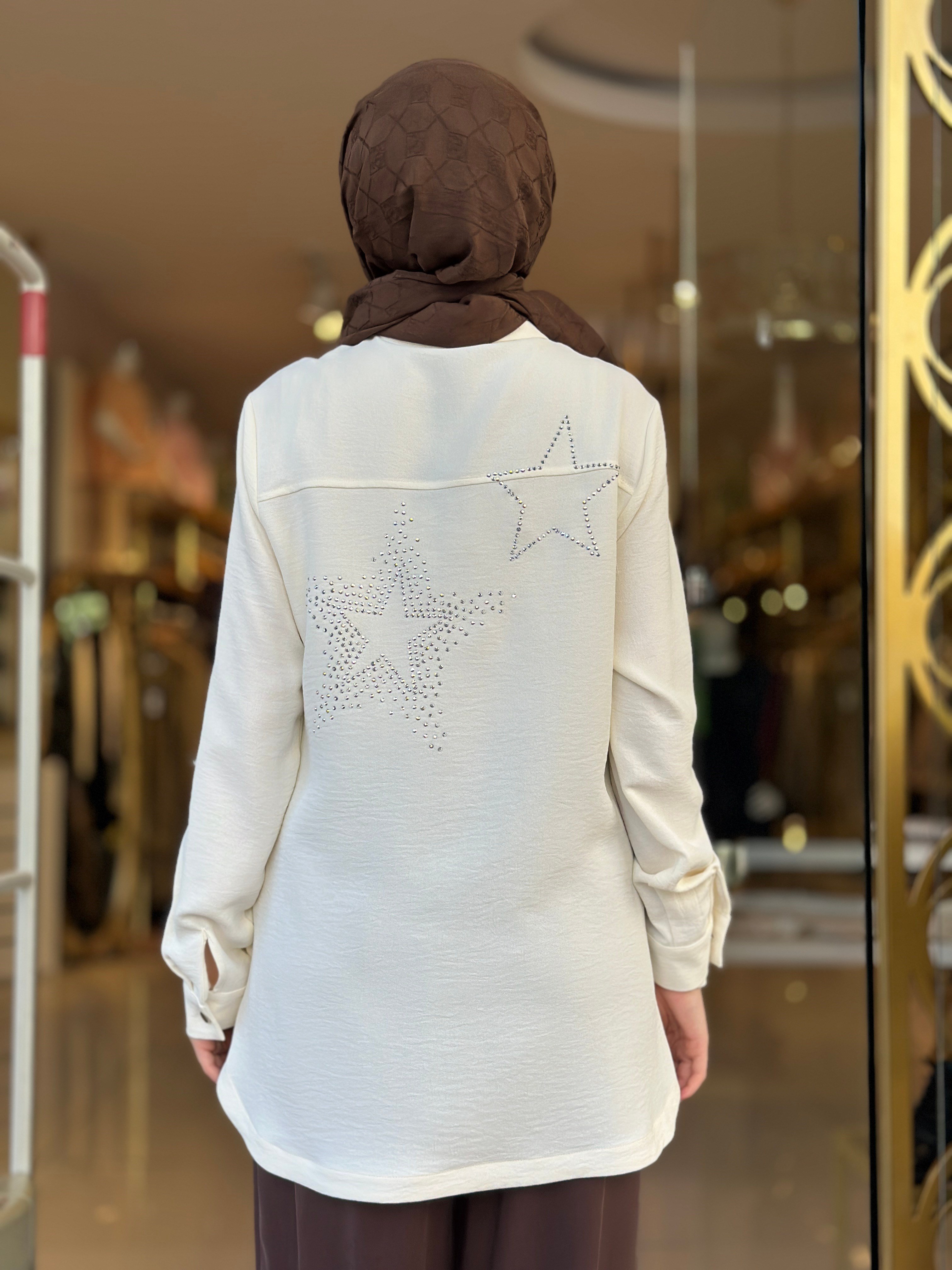 Taş İşlemeli Kap - Ekru 