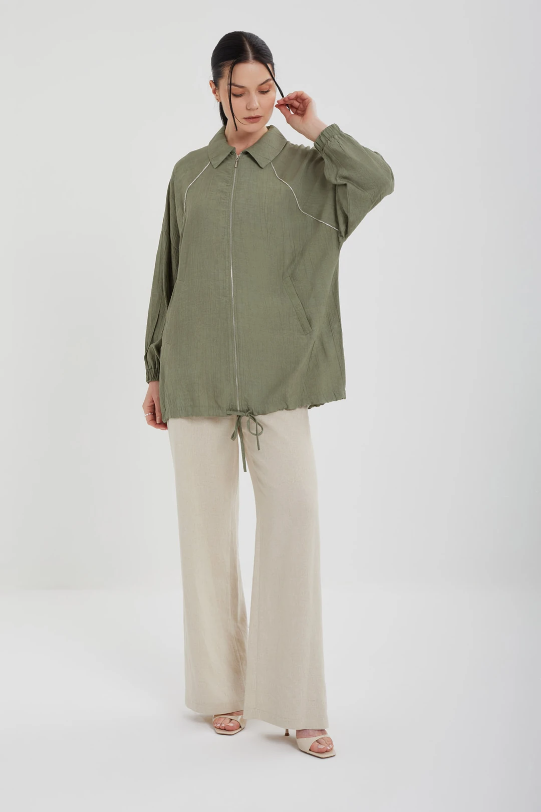 Taş Şeritli Kap - Haki