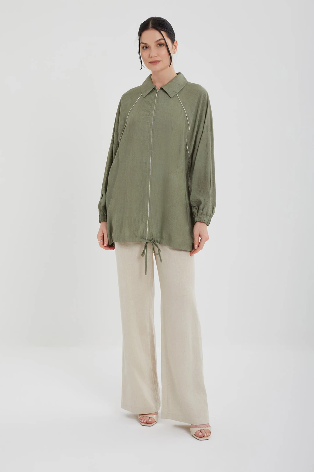 Taş Şeritli Kap - Haki