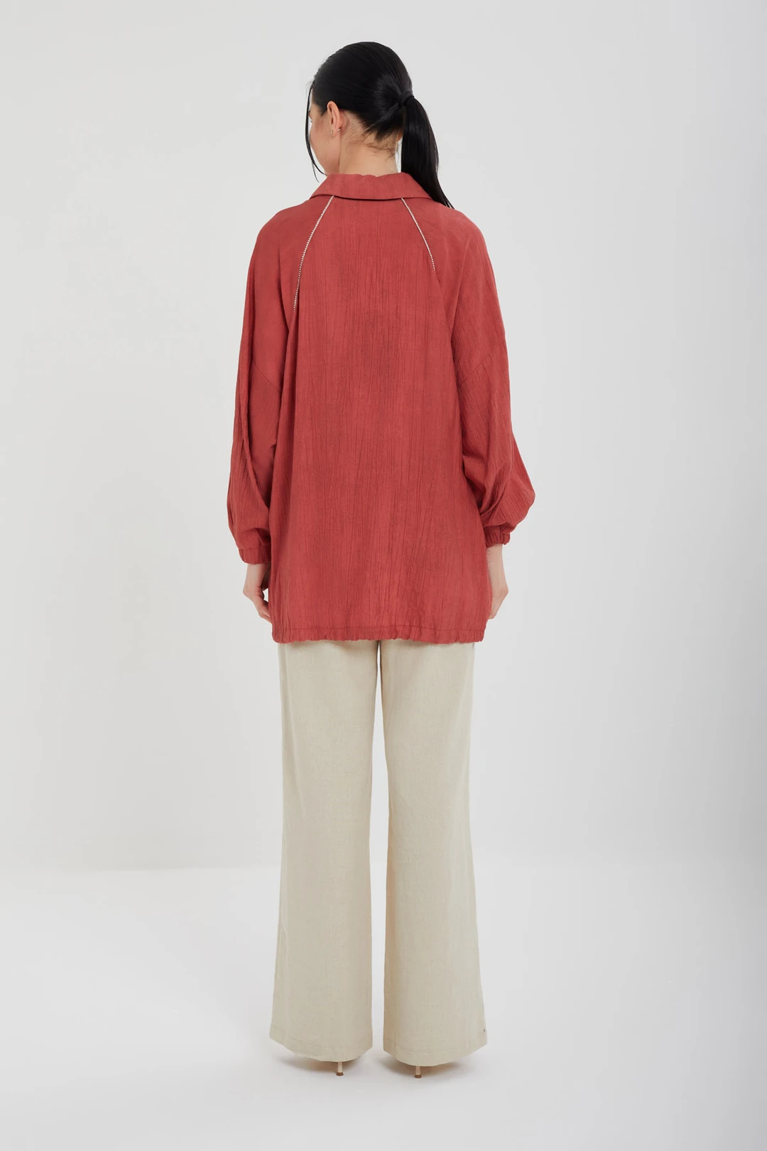 Taş Şeritli Kap - Kırmızı