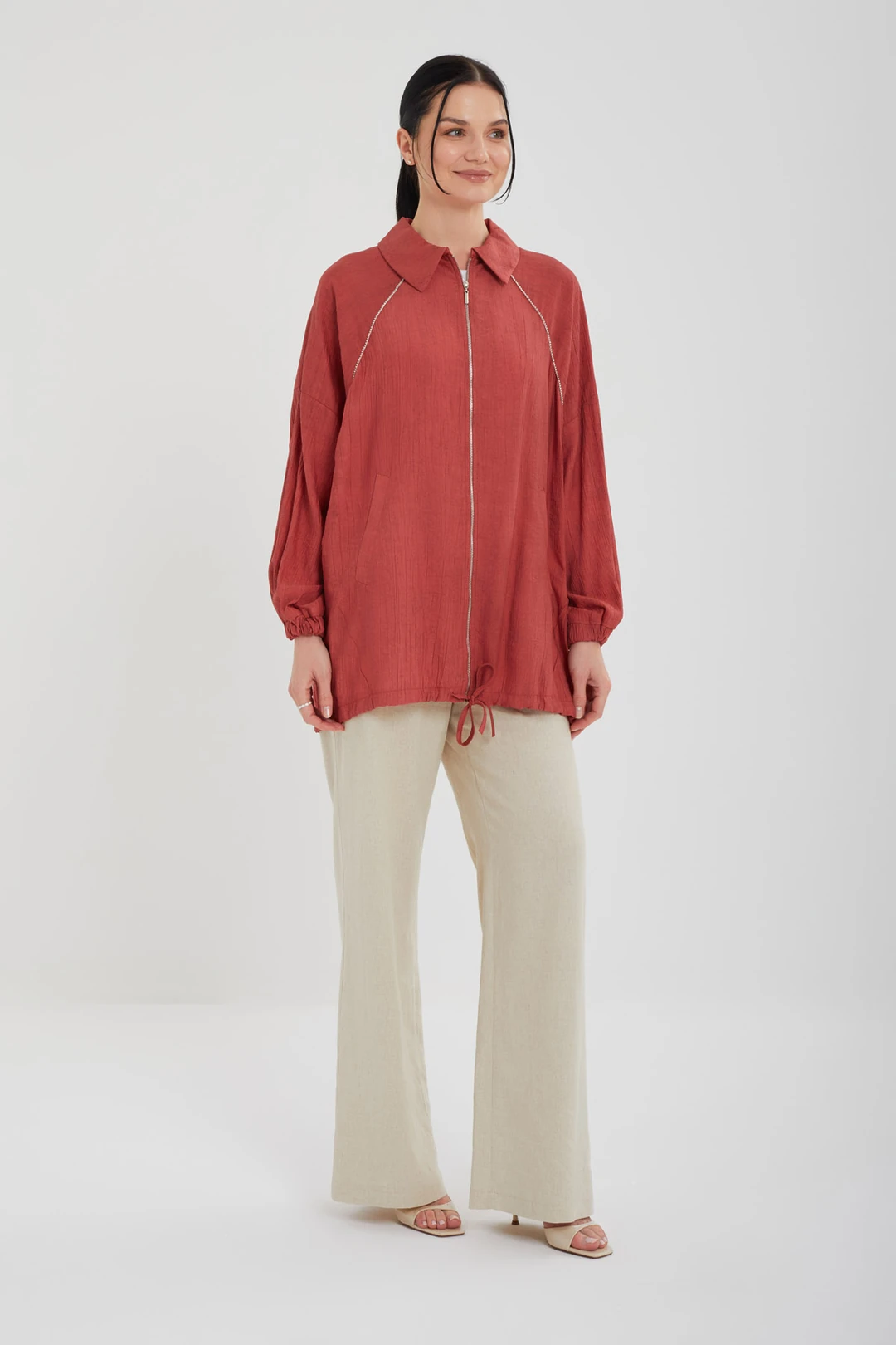 Taş Şeritli Kap - Kırmızı