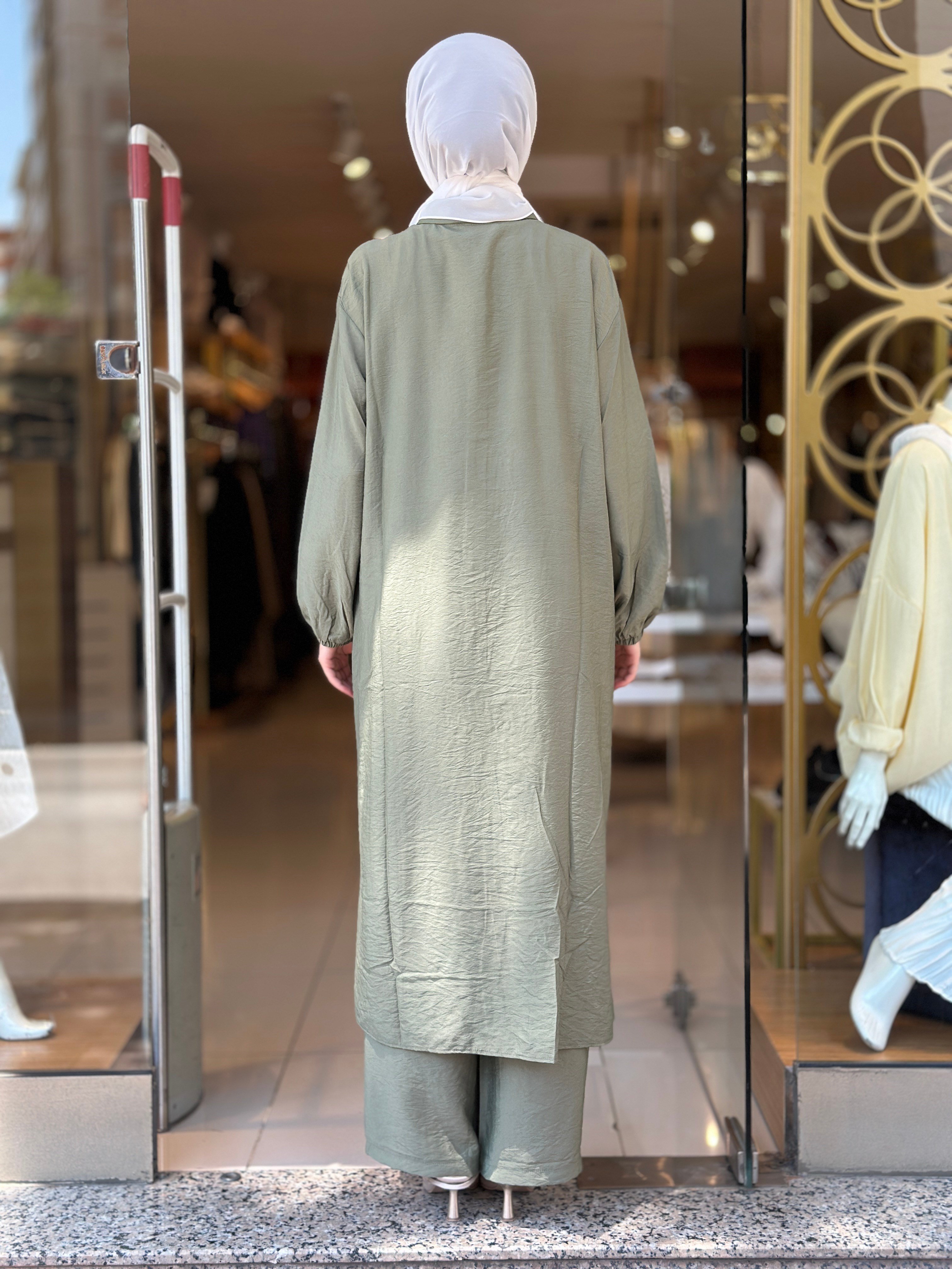 Tencel Taş İşlemeli Takım - Haki 