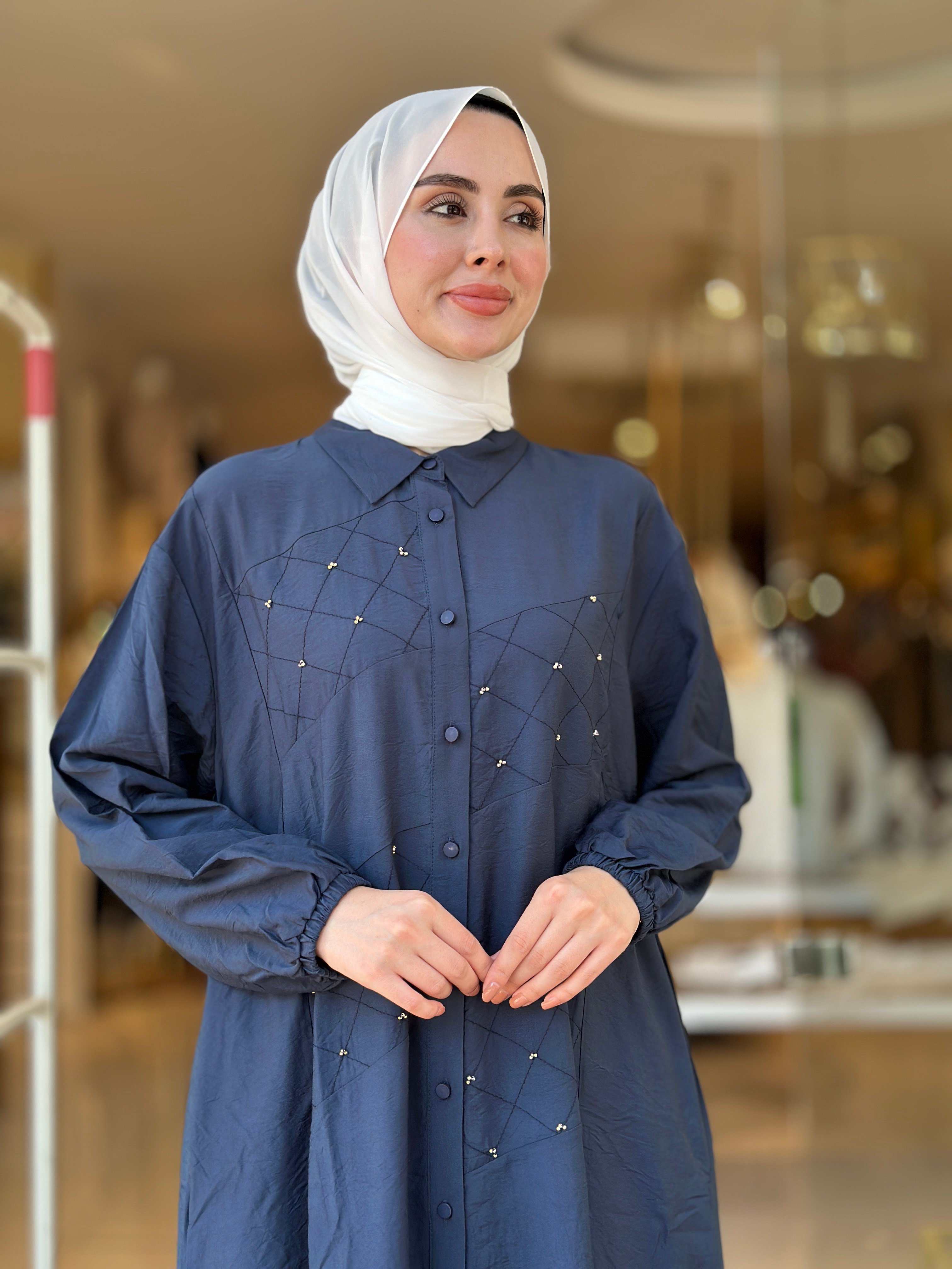 Tencel Taş İşlemeli Takım - Lacivert