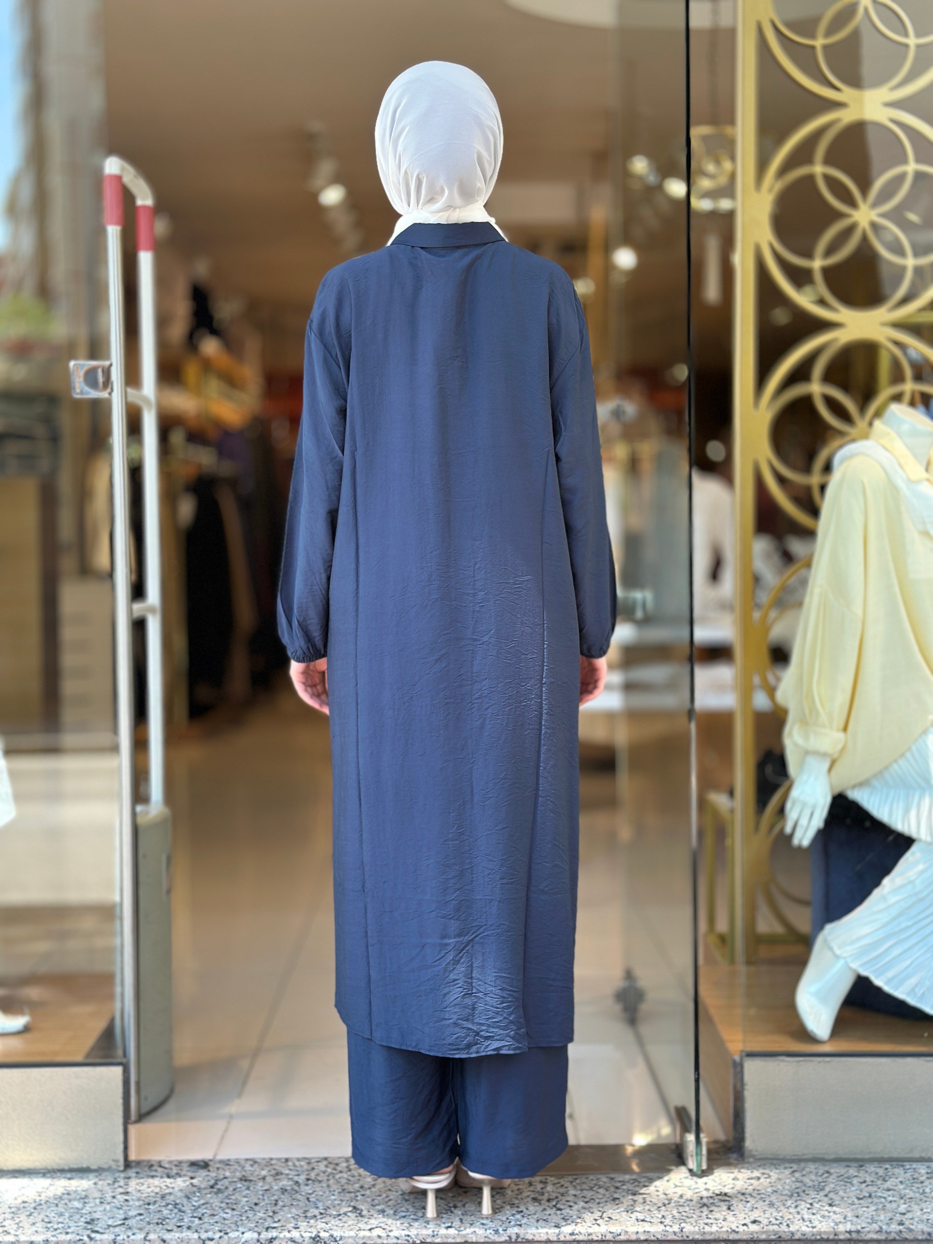 Tencel Taş İşlemeli Takım - Lacivert