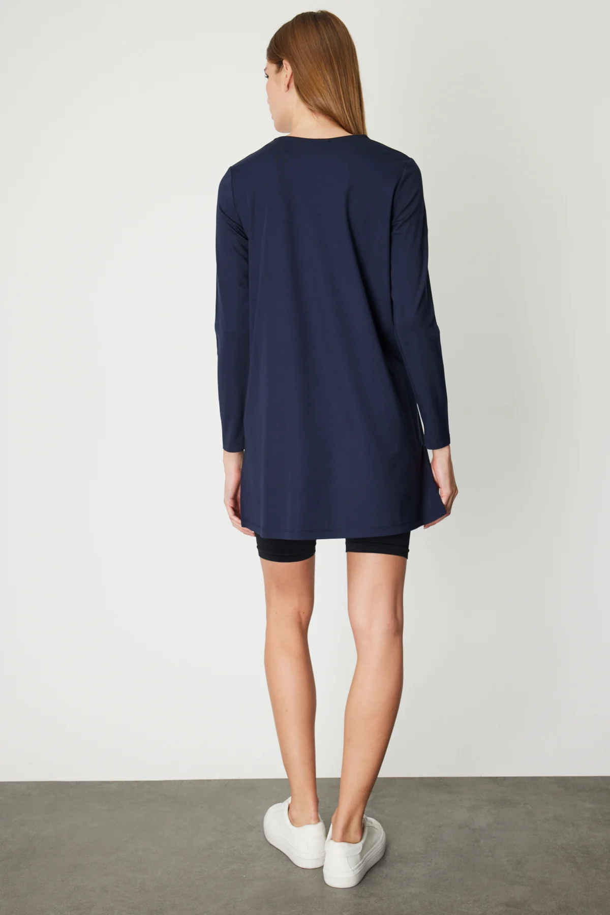 Uzun Kollu Basic Tunik - Lacivert