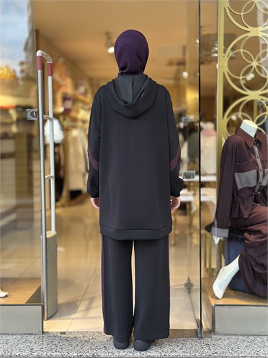 Aksesuarlı Çift Renk Modal Takım - Siyah