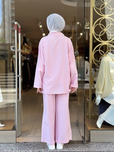 Bağlama Detaylı Kimono Takım - Pembe 