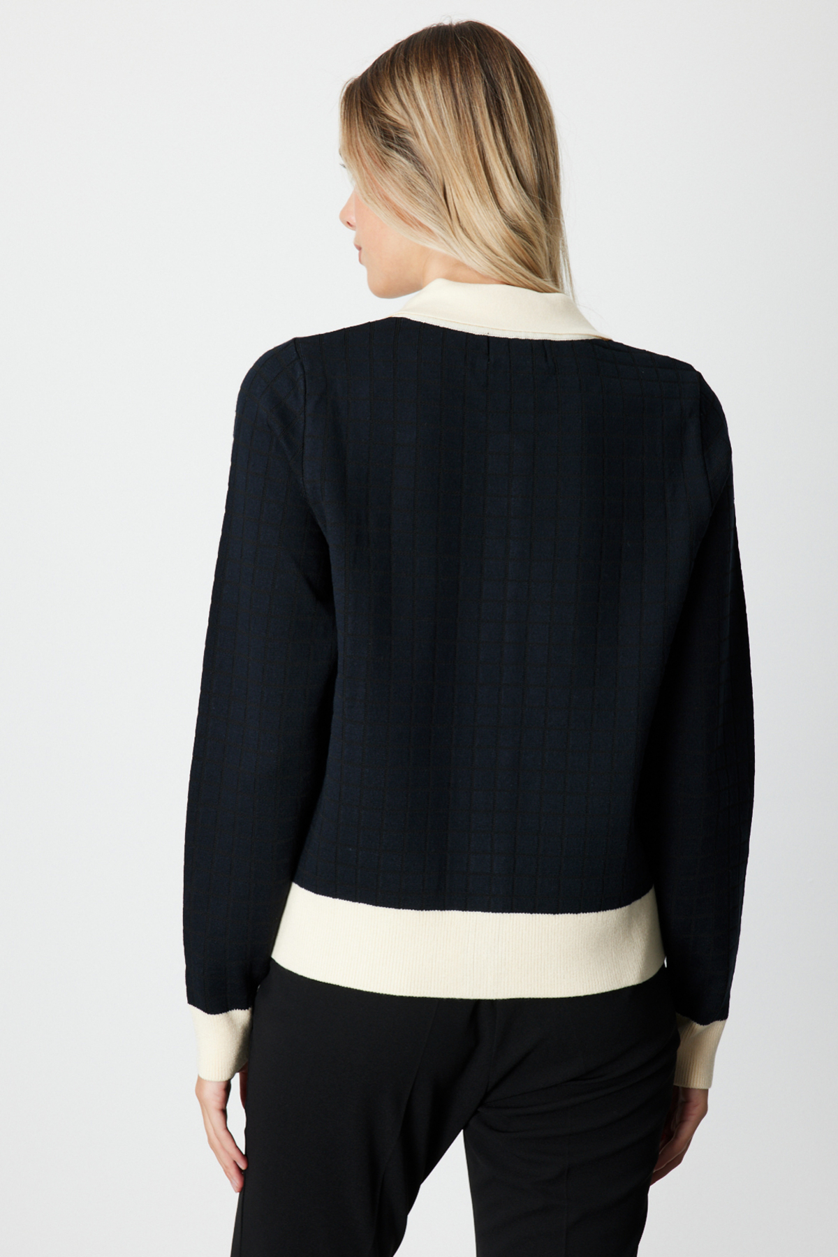 Cepli Gömlek Yaka Triko Hırka - Siyah