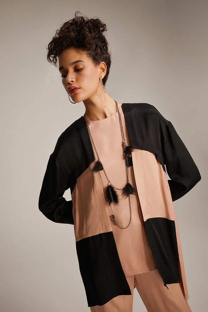 Colorblock Dökümlü Bluz - Somon