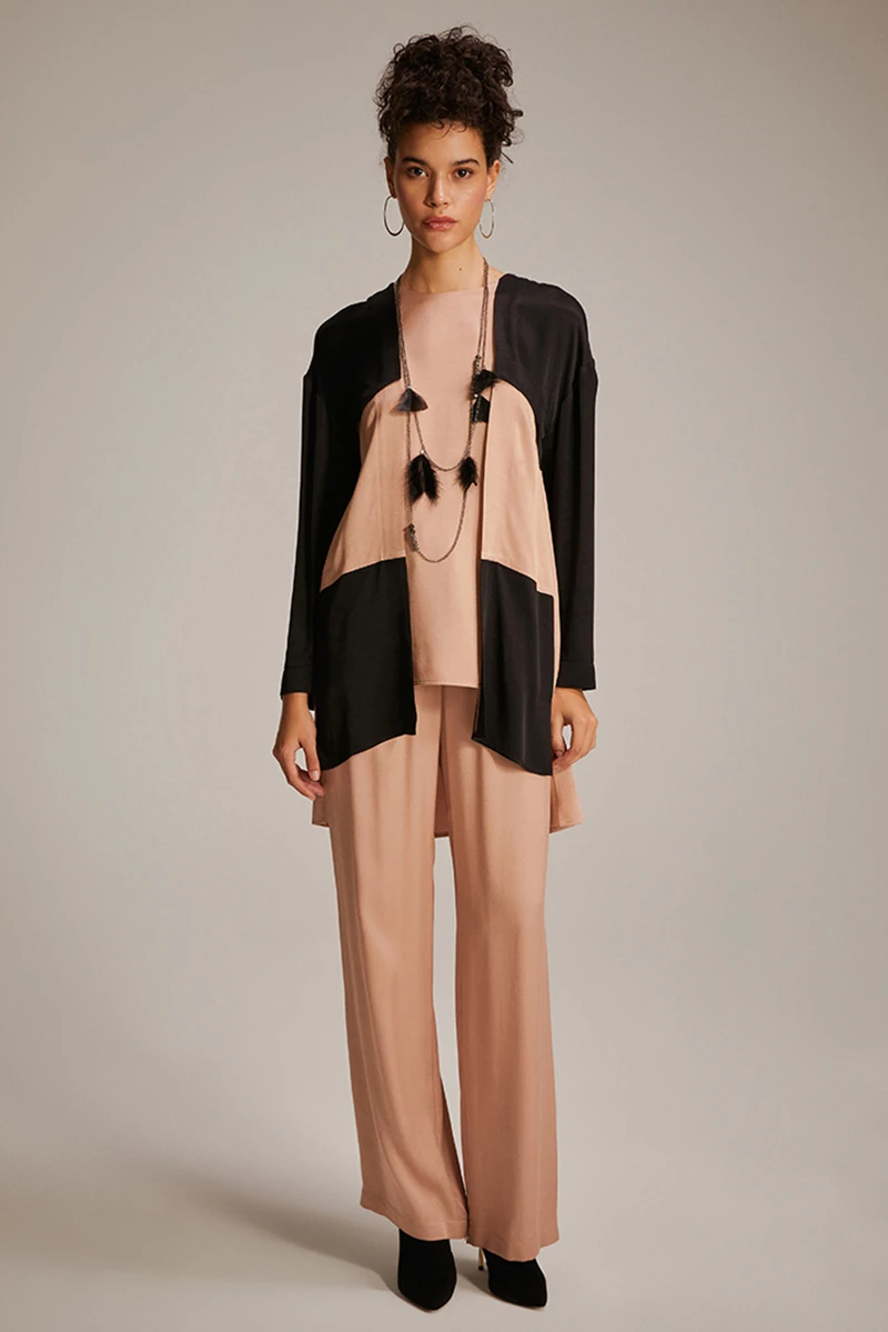 Colorblock Dökümlü Bluz - Somon