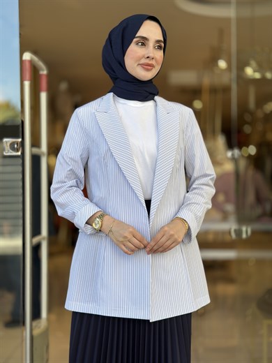 Cotton Blazer  Ceket - Mavi 