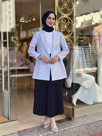 Cotton Blazer  Ceket - Mavi 