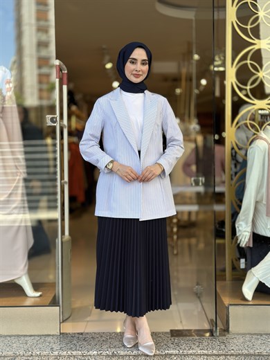 Cotton Blazer  Ceket - Mavi 