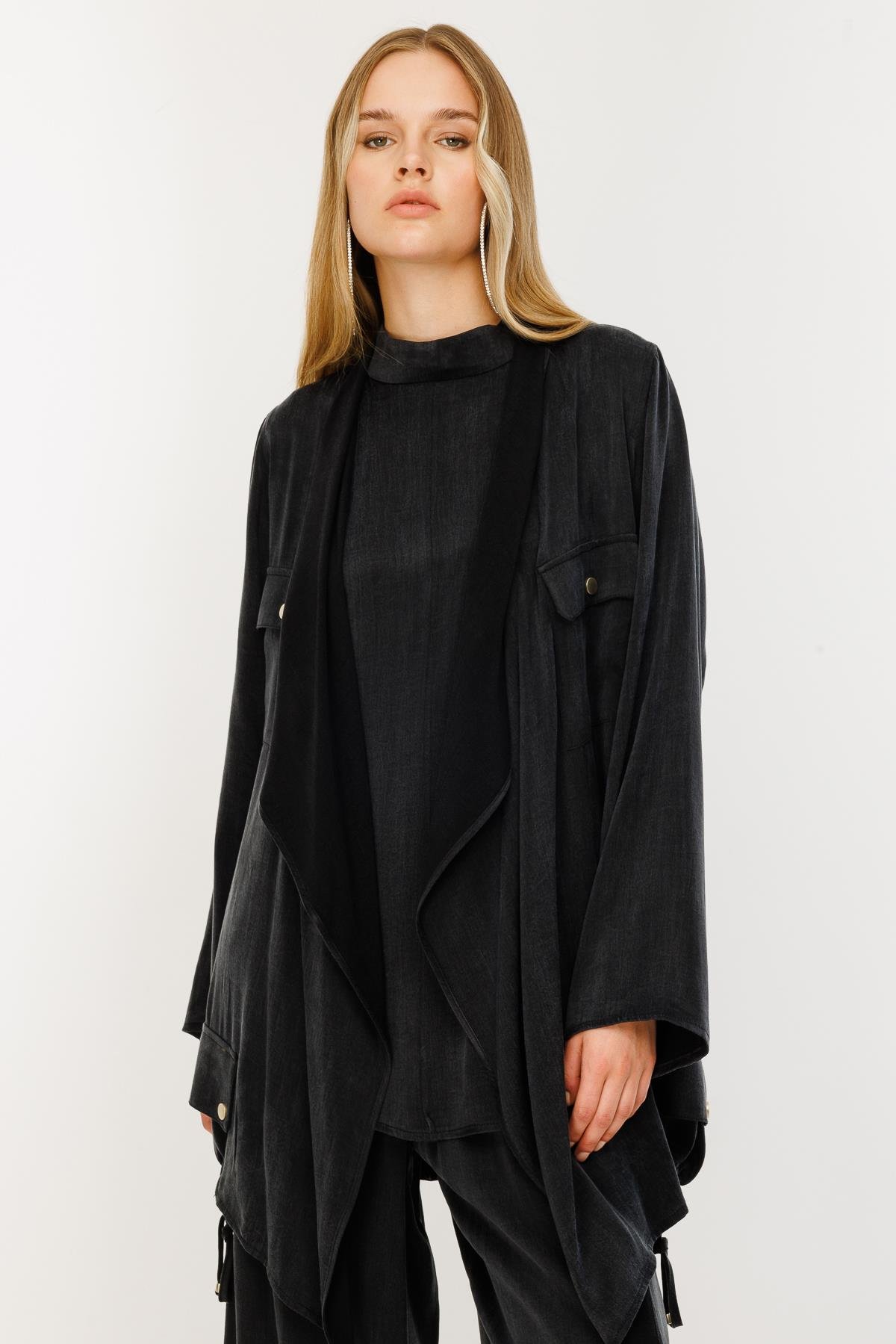 Cupro İpek Üçlü Takım - Siyah