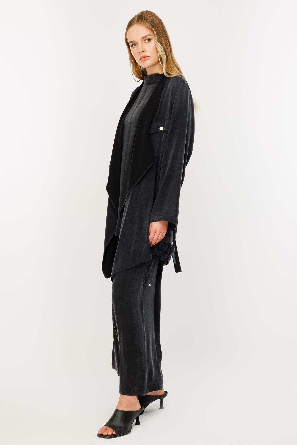 Cupro İpek Üçlü Takım - Siyah