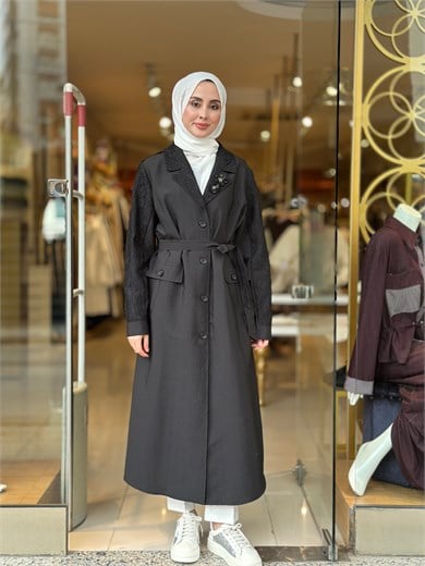 Dantel Detaylı Şık Kap - Siyah