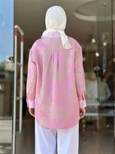 Dantelli Jakar Detay Gömlek - Pembe