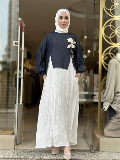 Double Dream Elbise Bluz Takım - Mavi Ekru 