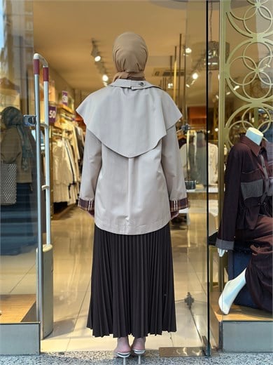 Ekose Detaylı Trençkot - Camel