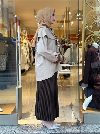 Ekose Detaylı Trençkot - Camel