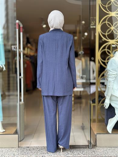Fermuar Detaylı Blazer Takım - İndigo 