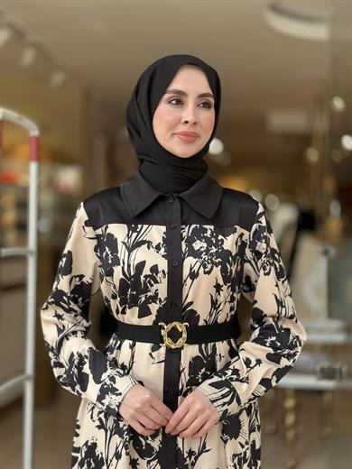 Fiora Notte Saten Elbise - Siyah